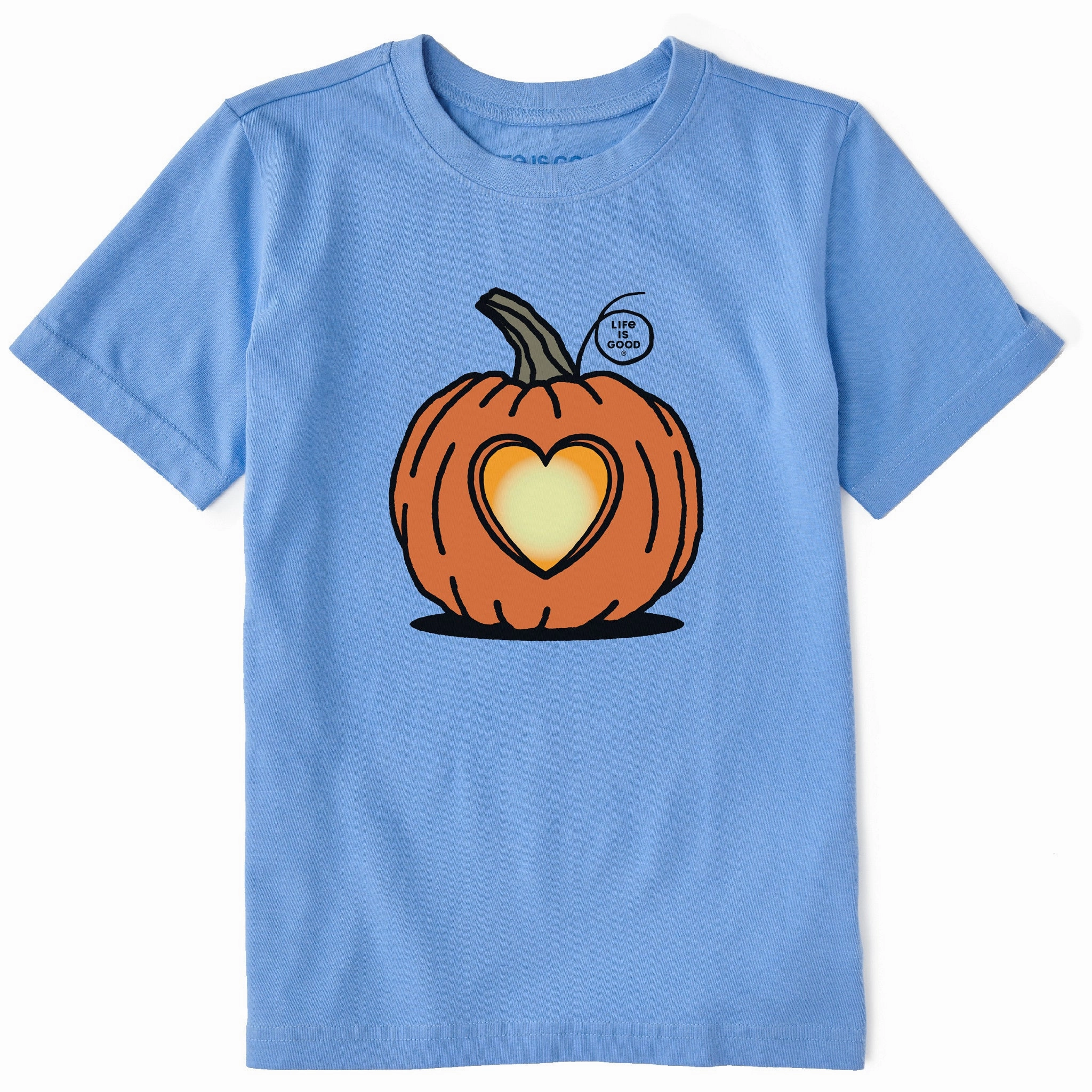 Kids Pumpkin Glowing Heart Short Sleeve Crusher Tee Heathered Fabric