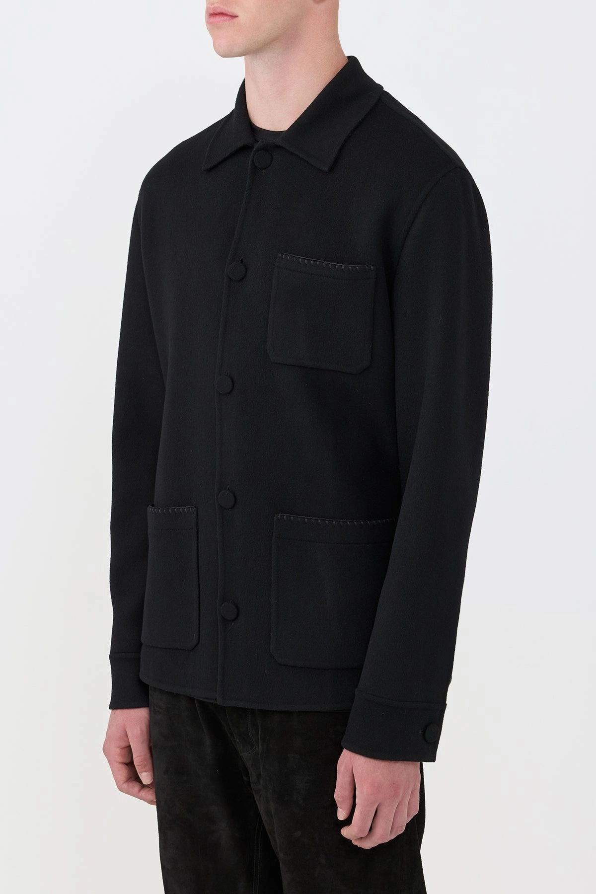 Ulu Chore Jacket in Black Double-Face Recycled Cashmere Sporty Outerwear
