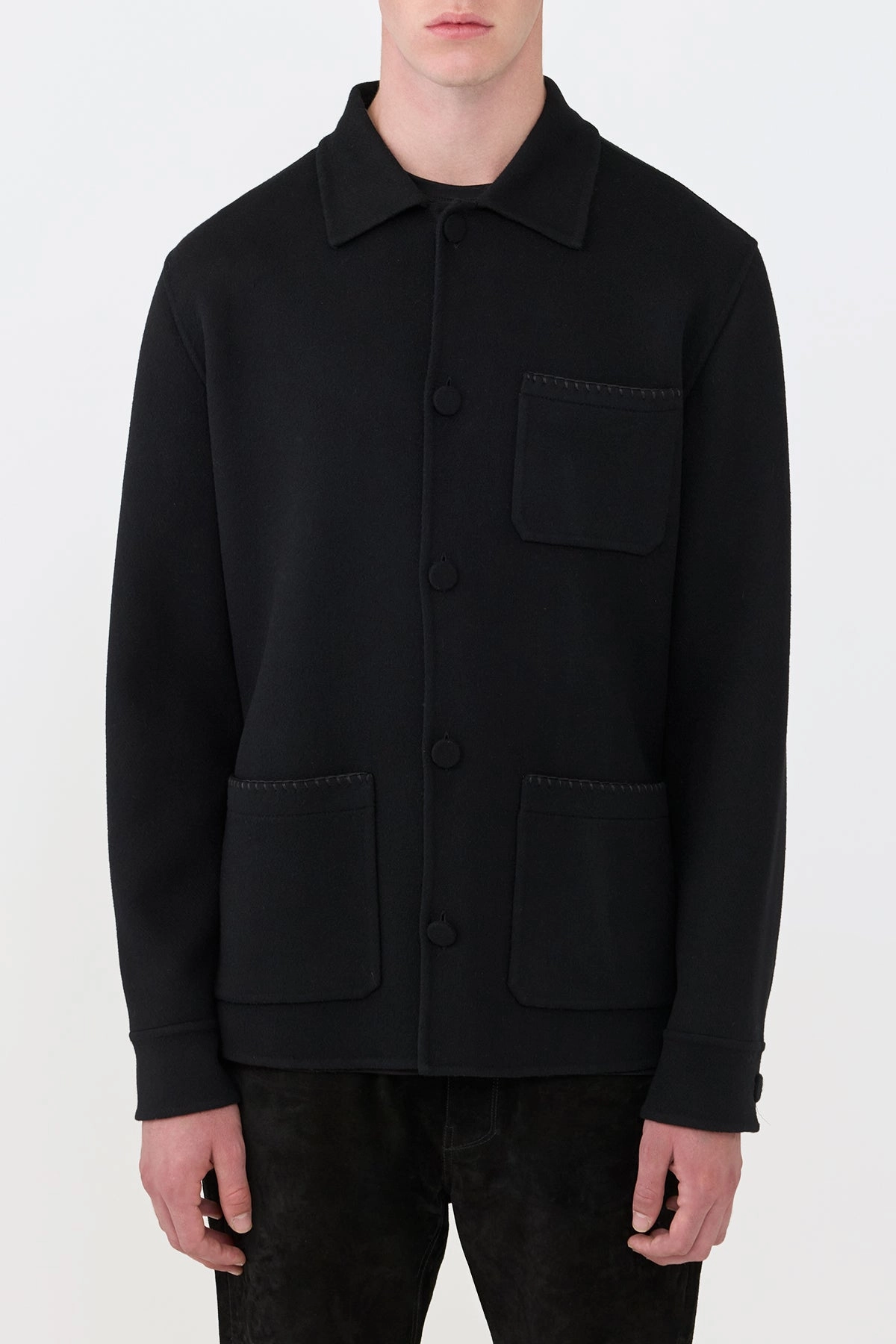 Report Ulu Chore Jacket in Black Double-Face Recycled Cashmere