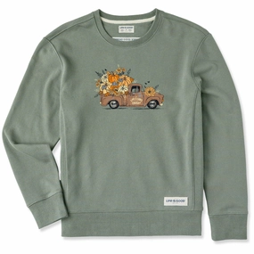 Soft Comfort Wear Comfort Fit Women's Fall Flowers & Pumpkins Pickup Simply True Fleece Crew