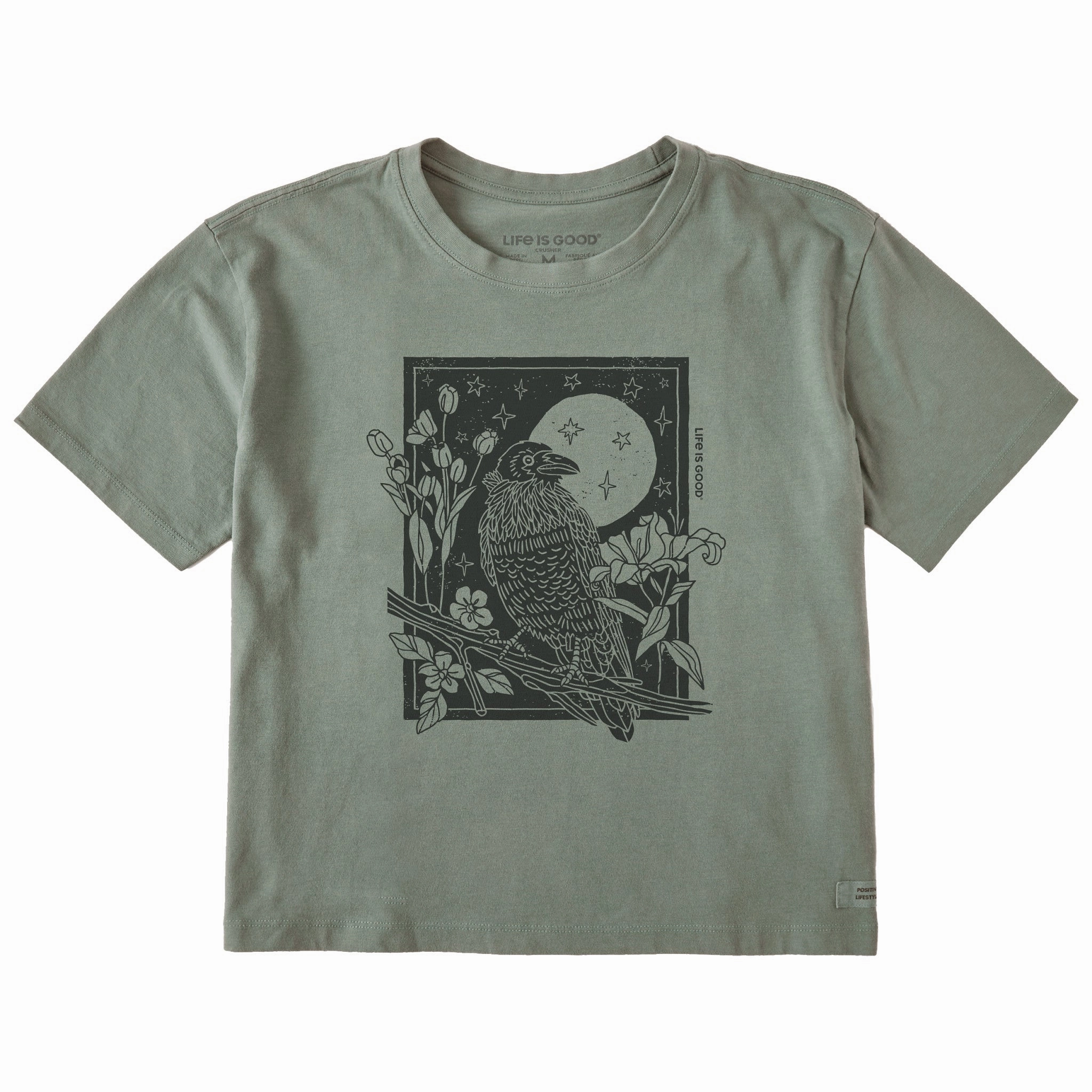 Comfortable Shape Laser Cut Edges Women's Raven Moonlight Short Sleeve Crusher Boxy Tee