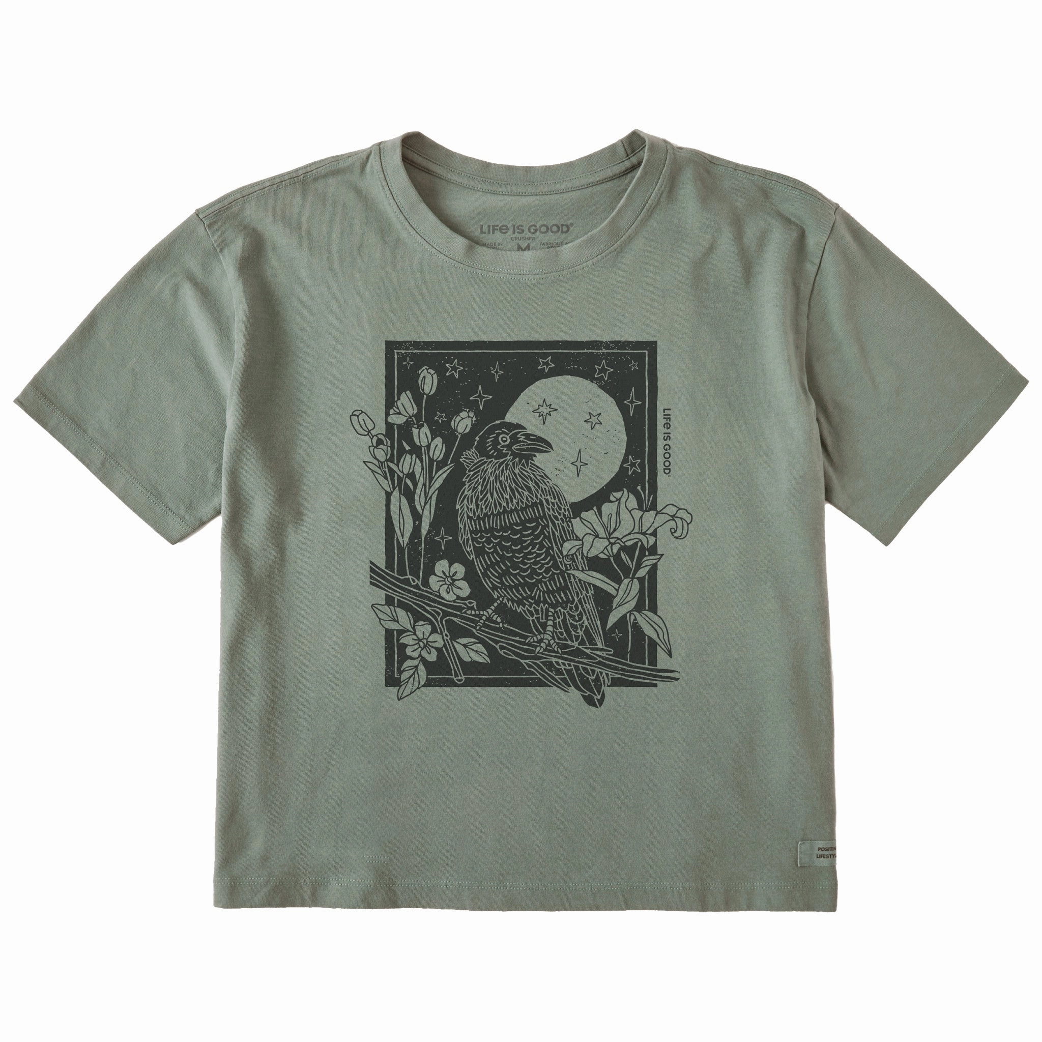 Trendy Casual Wear Stretch Jersey Knit Women's Raven Moonlight Short Sleeve Crusher Boxy Tee