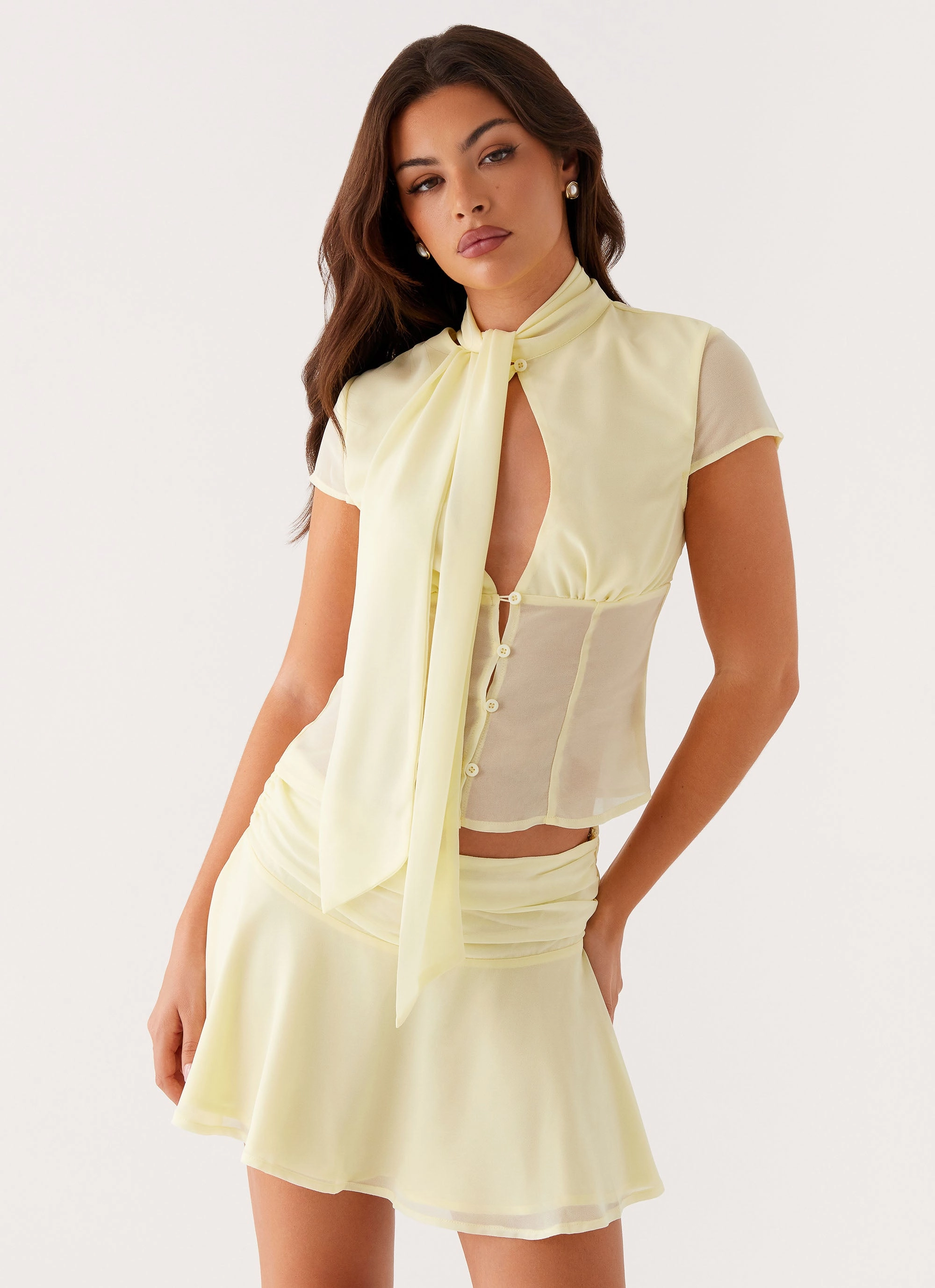 Structured Shape garden party Colby Mini Skirt - Lemon