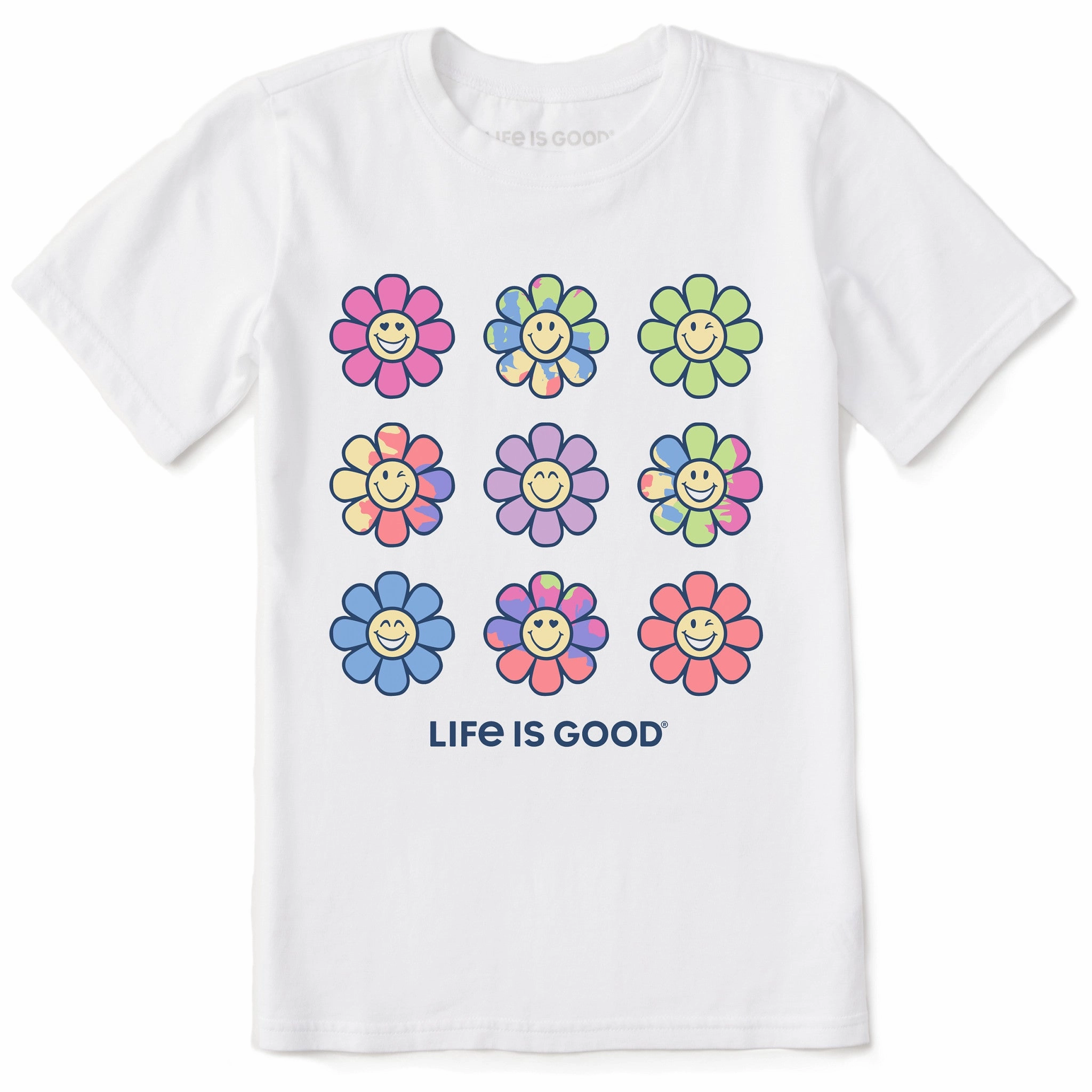 LowImpact Manufacturing Flexible Cuff Design Kids Tie Dye Smile Daisies Short Sleeve Crusher Tee