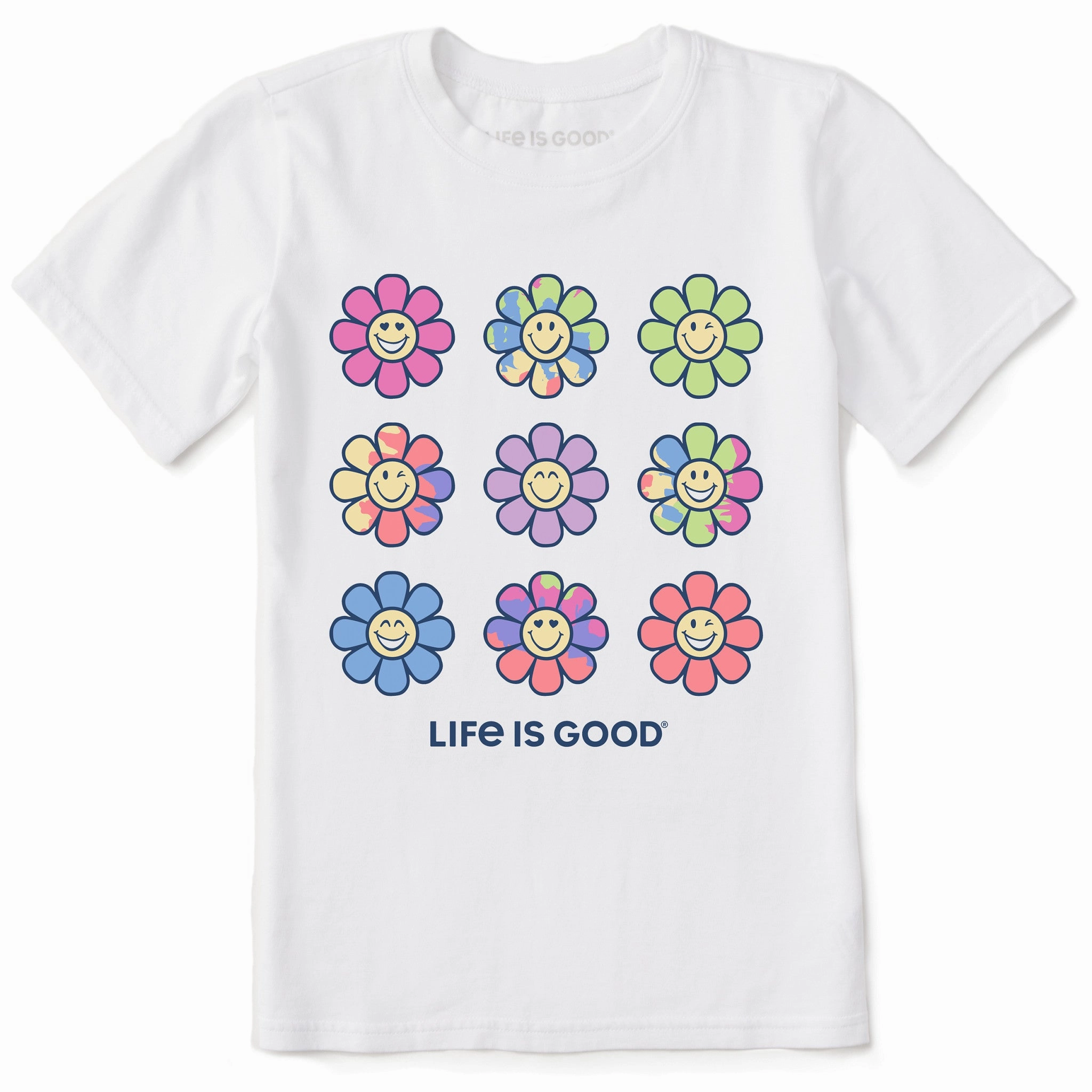 Kids Tie Dye Smile Daisies Short Sleeve Crusher Tee MinimalistStitching