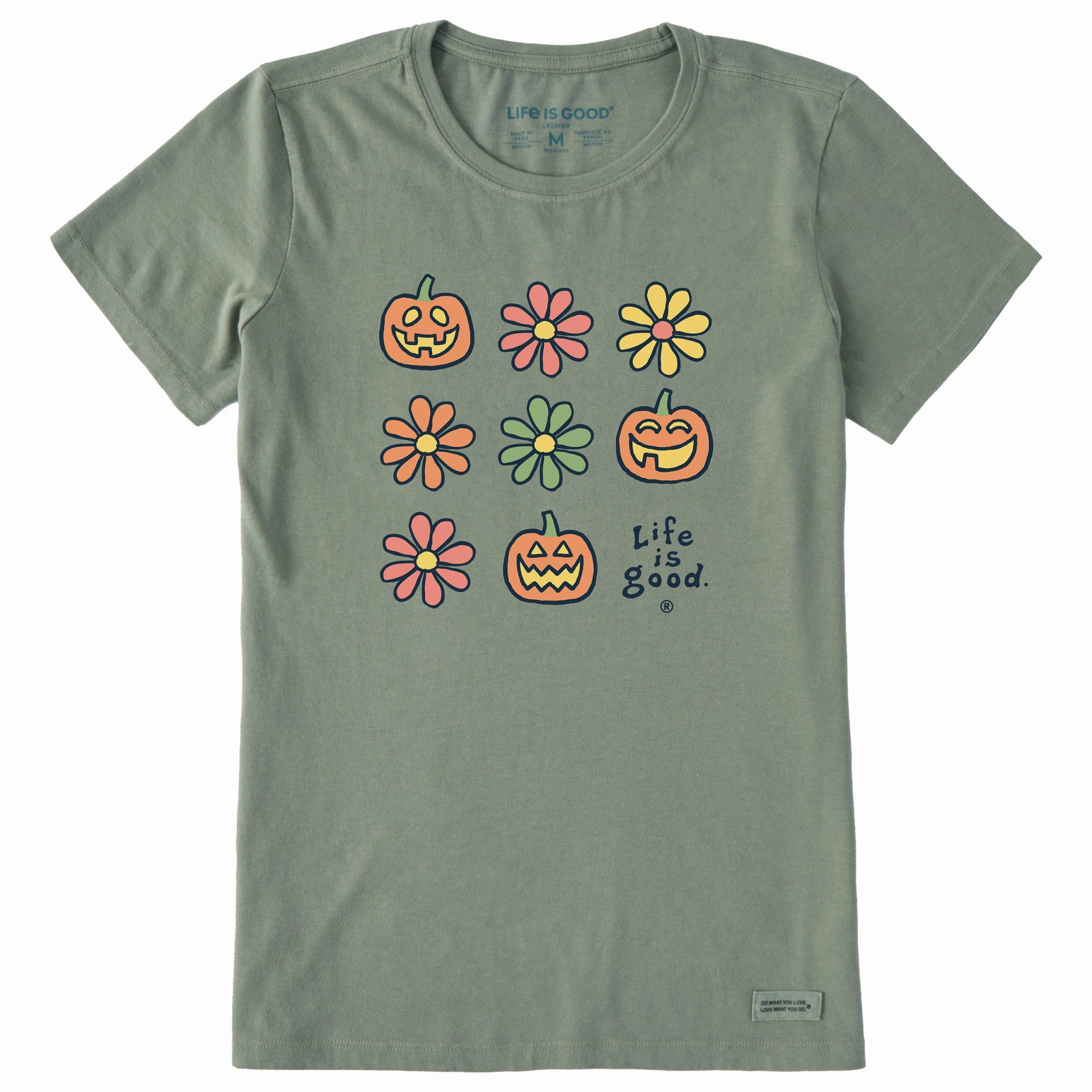 Good stretch Women's Daisies & Jack O Lanterns Grid Short Sleeve Crusher Tee