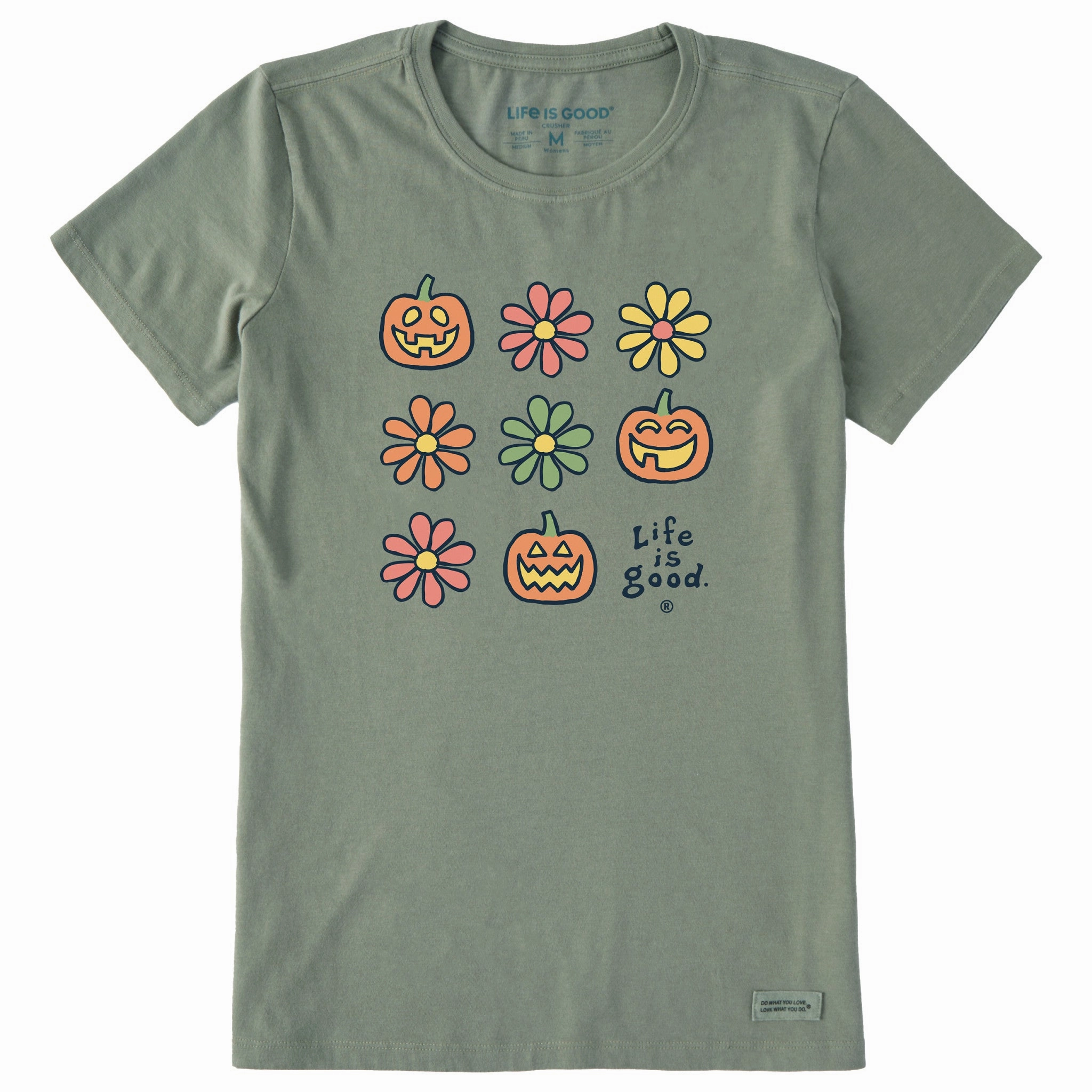 Women's Daisies & Jack O Lanterns Grid Short Sleeve Crusher Tee Chill Comfort Sport Flex
