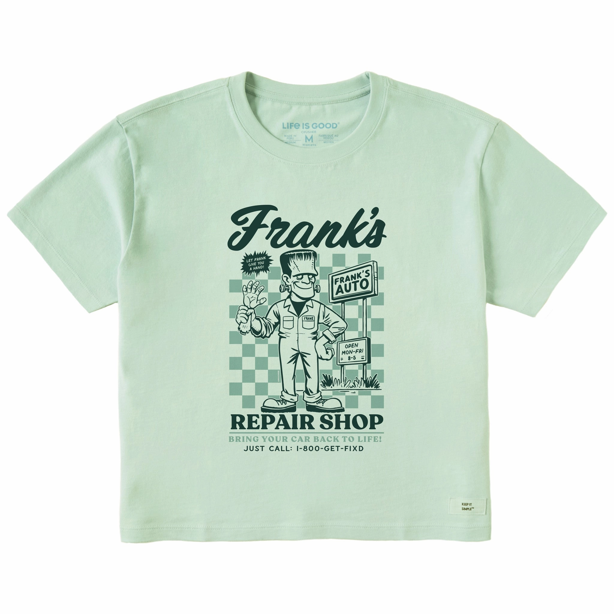 Minimalist Comfort Essential Layer Women's Frank's Repair Shop Short Sleeve Crusher Boxy Tee