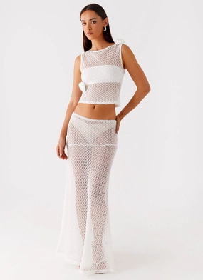 Velli Crochet Maxi Skirt - White Side Pockets
