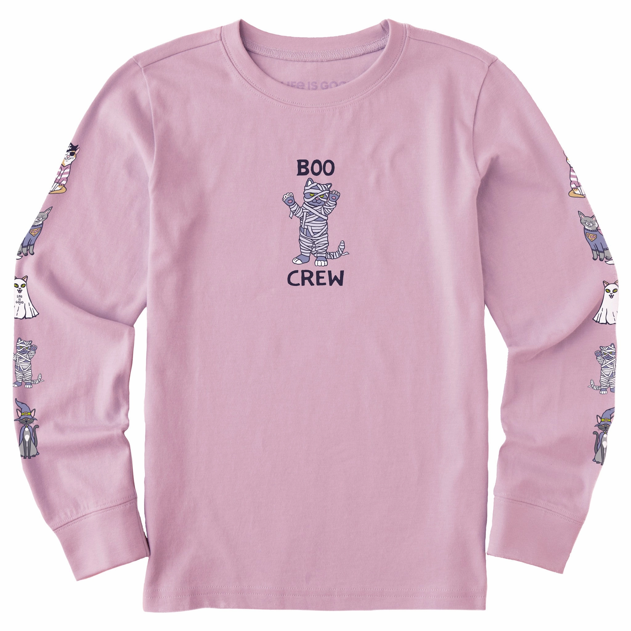 Bohemian style BioBased Fibers Kids Boo Crew Cats Long Sleeve Crusher Tee