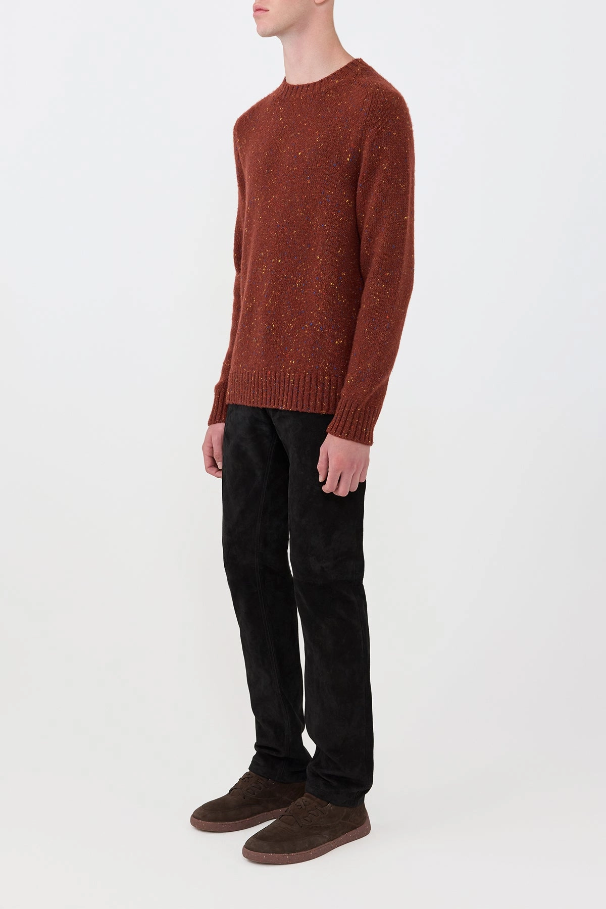 Layered Knit Structure Daniel Knit Sweater in Burnt Sienna Multi Speckle Cashmere