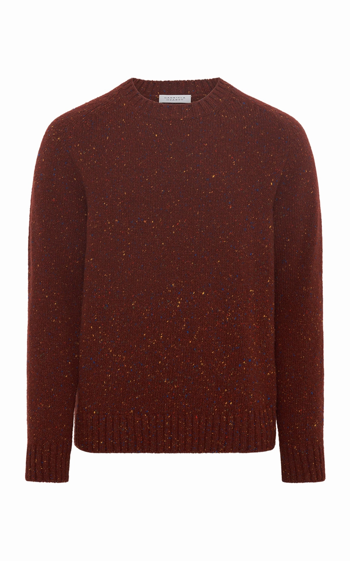 Classic Shape Ribbed Hemline Daniel Knit Sweater in Burnt Sienna Multi Speckle Cashmere