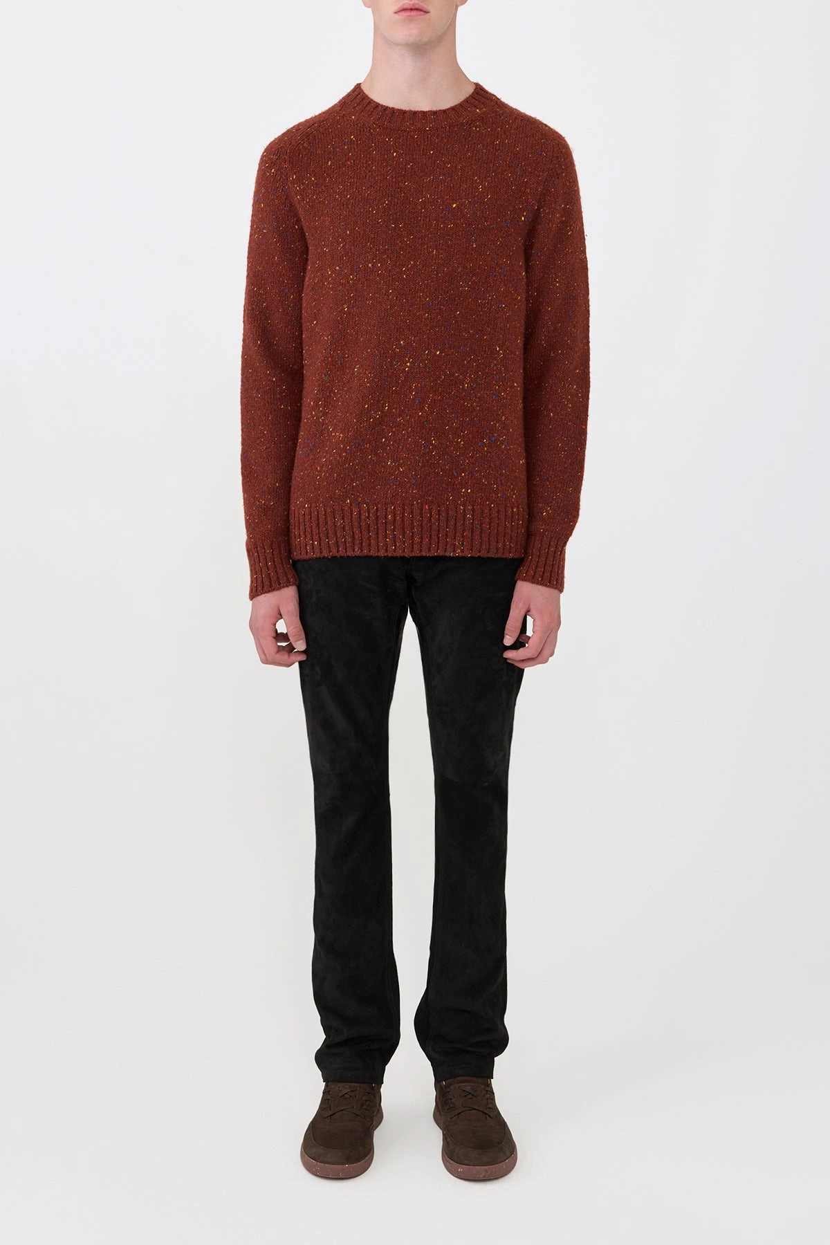 Zero Waste Knitting Daniel Knit Sweater in Burnt Sienna Multi Speckle Cashmere