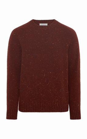 Classic Shape Ribbed Hemline Daniel Knit Sweater in Burnt Sienna Multi Speckle Cashmere