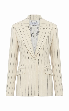 Refined fit Business Attire Wear Leiva Blazer in Ivory Multi Pinstripe Wool Cashmere
