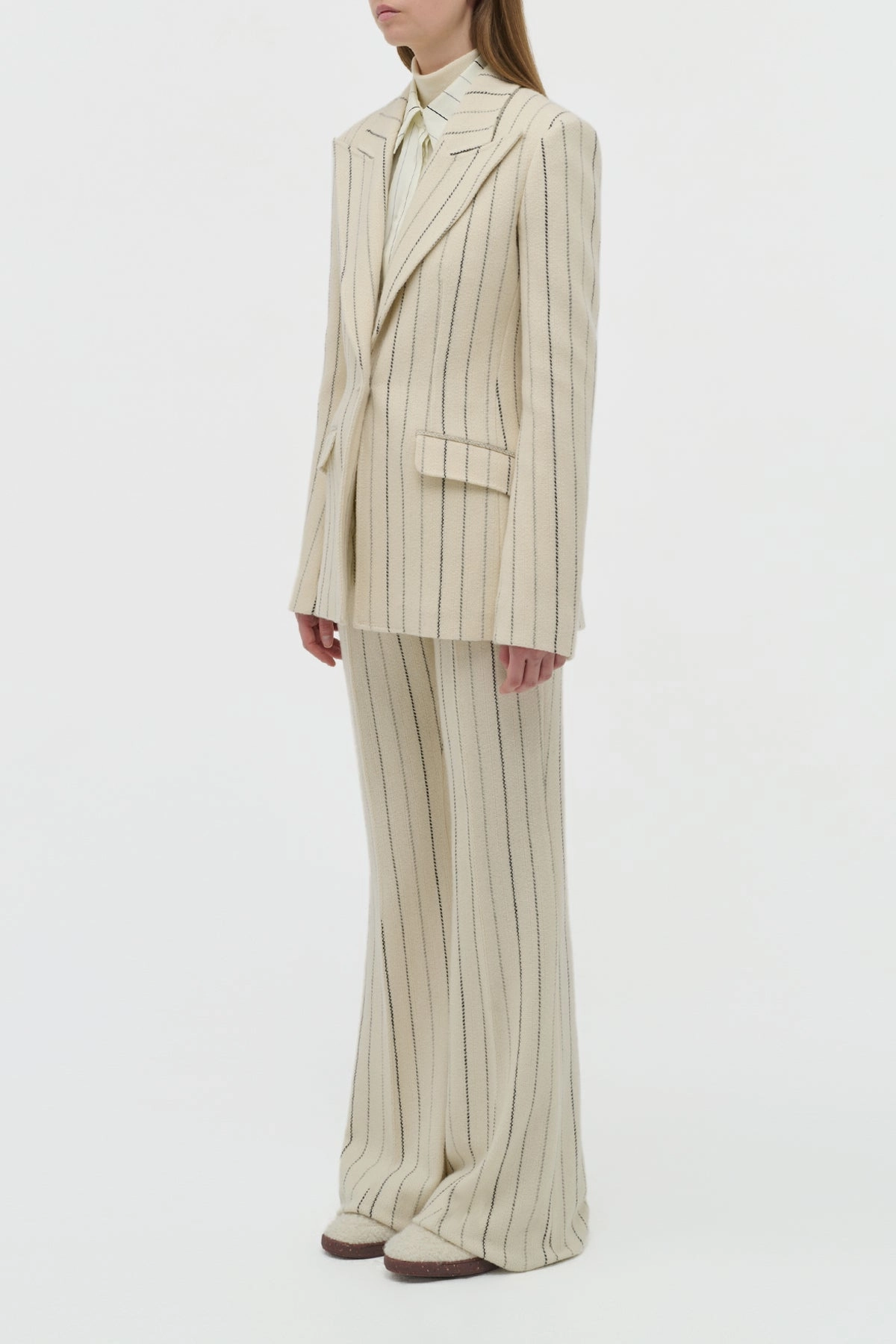 Elegant Wearability Professional Design Leiva Blazer in Ivory Multi Pinstripe Wool Cashmere