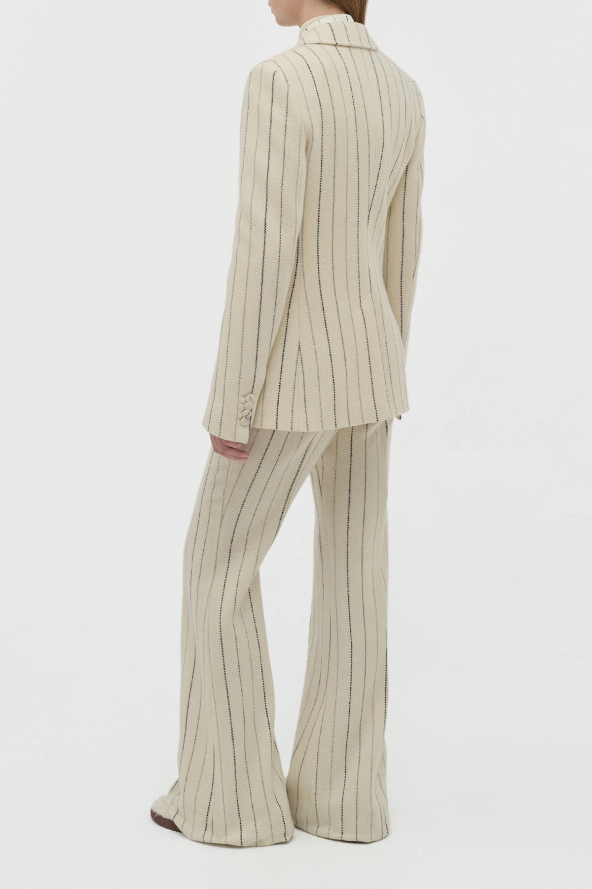 Leiva Blazer in Ivory Multi Pinstripe Wool Cashmere Executive Wearability Sharp Office Fit