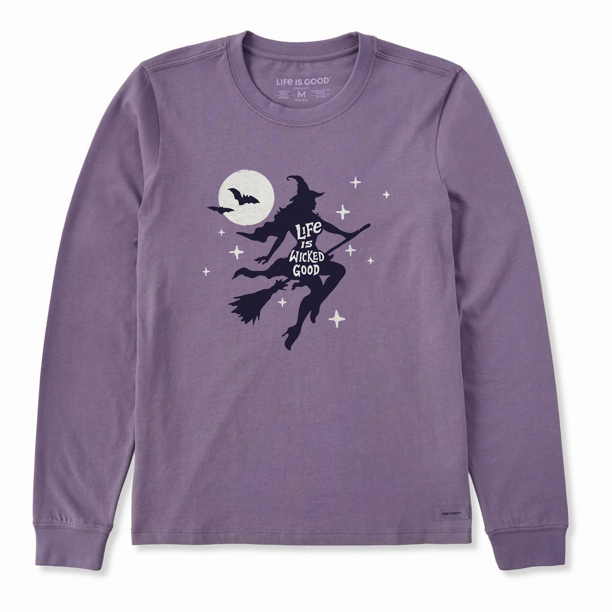 Women's Life is Wicked Good Long Sleeve Crusher Tee Ruffled edges Oversized Cut