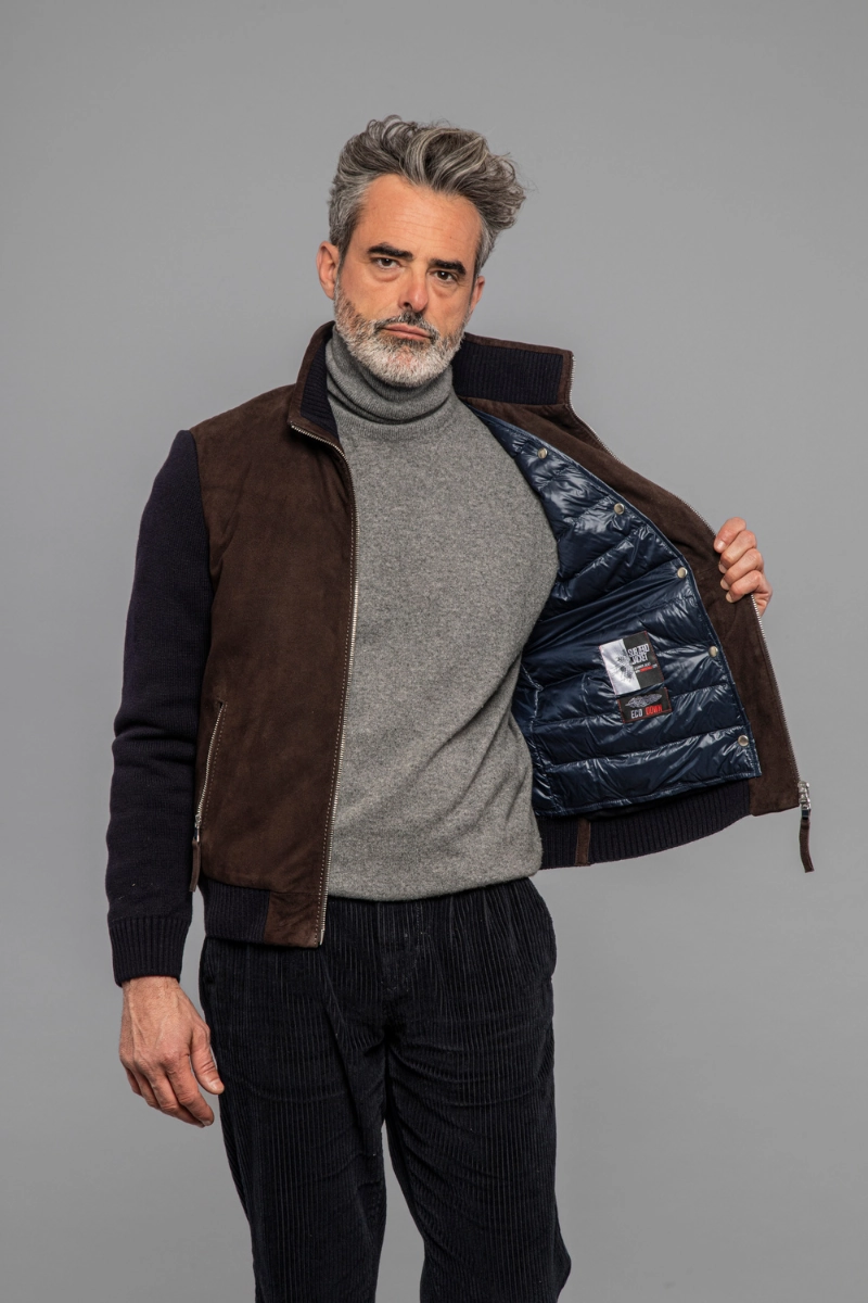 Francis Knit Leather Jacket Water Resistant Fabric