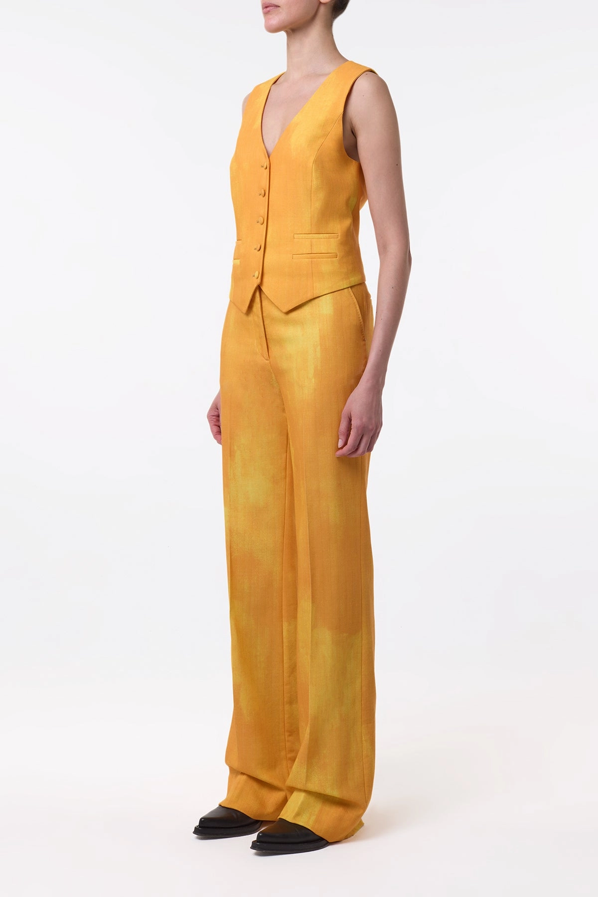 Vesta Flare Pant in Cadmium Yellow Virgin Wool Smart and Tailored Sharp Comfort