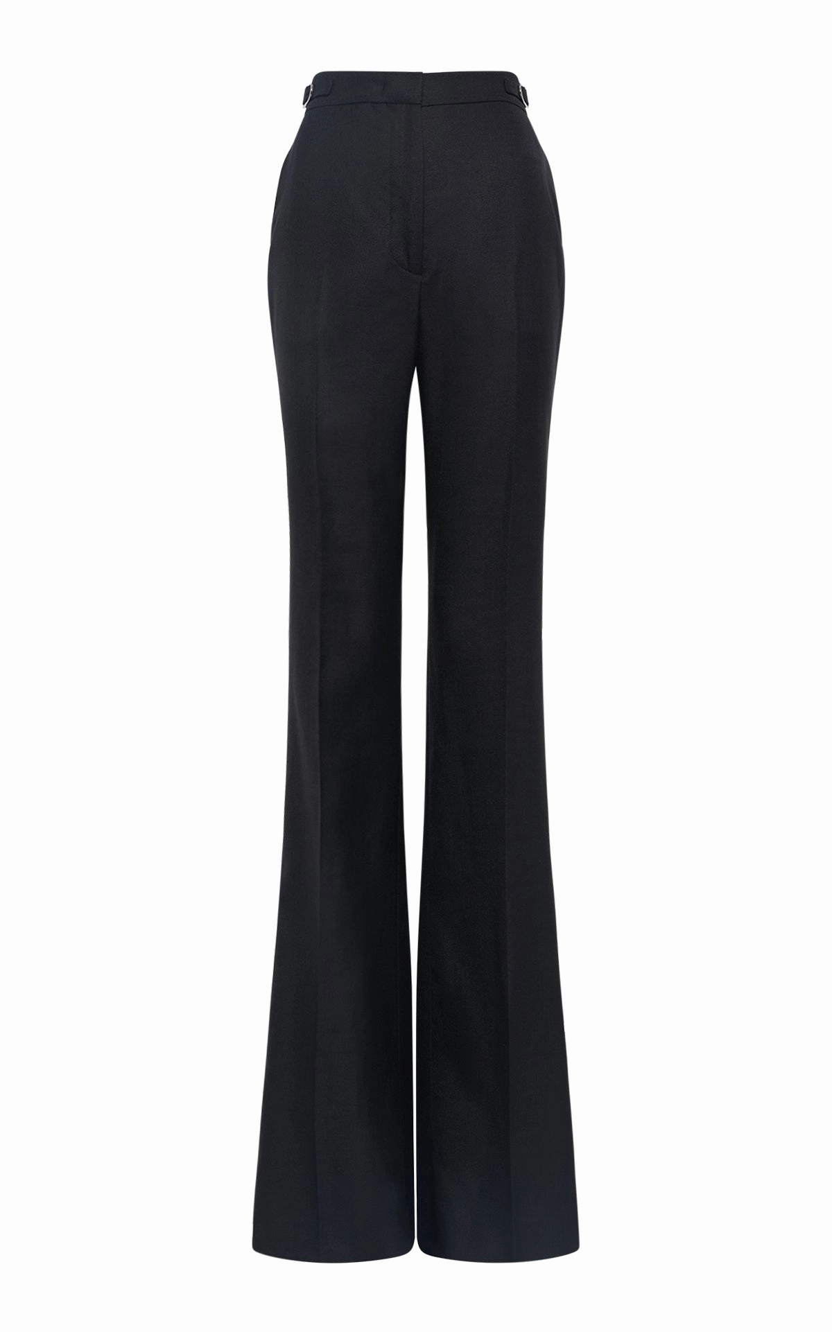 Timeless Professional Wear Dapper Design Vesta Flared Pant in Black Virgin Wool Silk with Linen