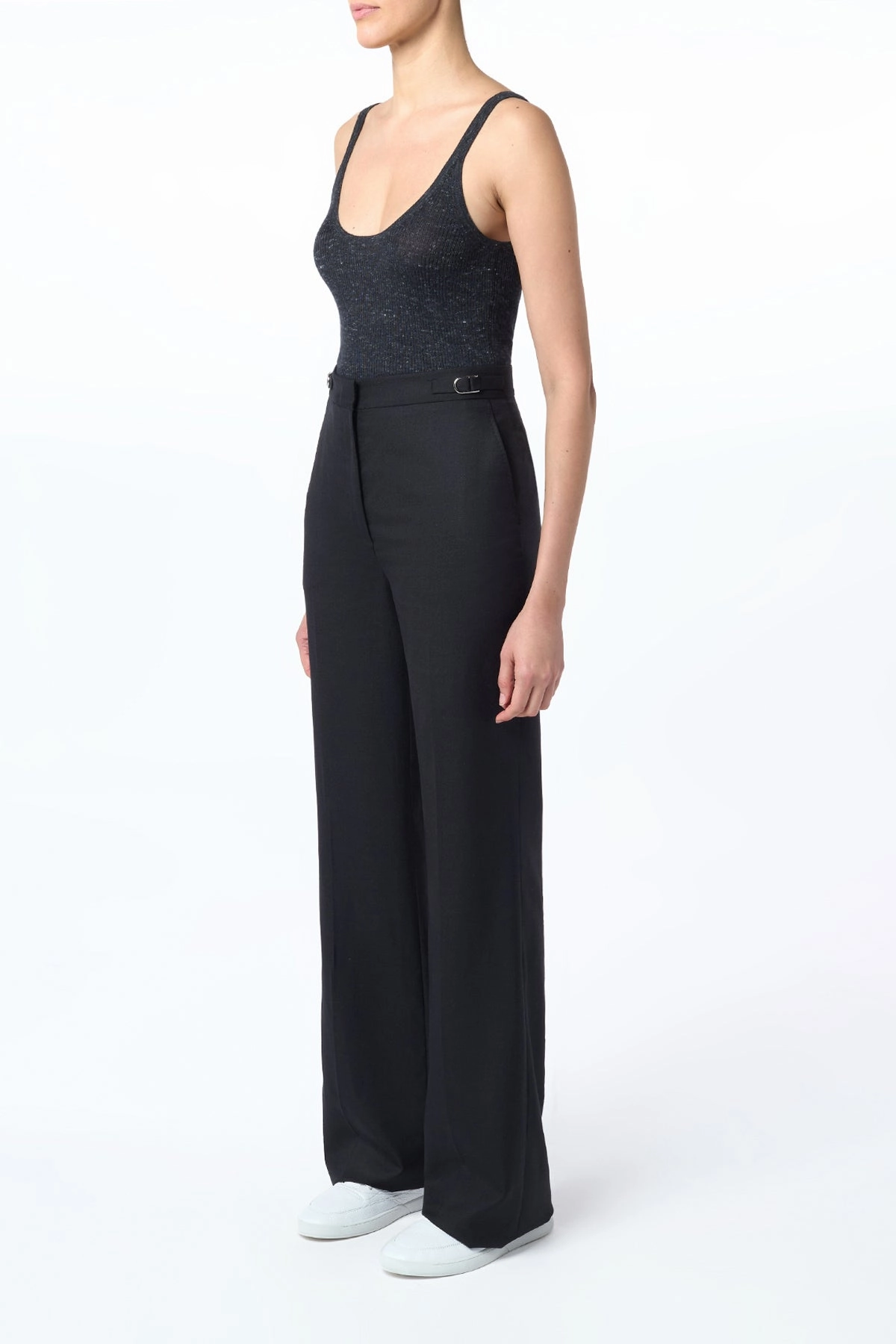 Vesta Flared Pant in Black Virgin Wool Silk with Linen Timeless Fashion