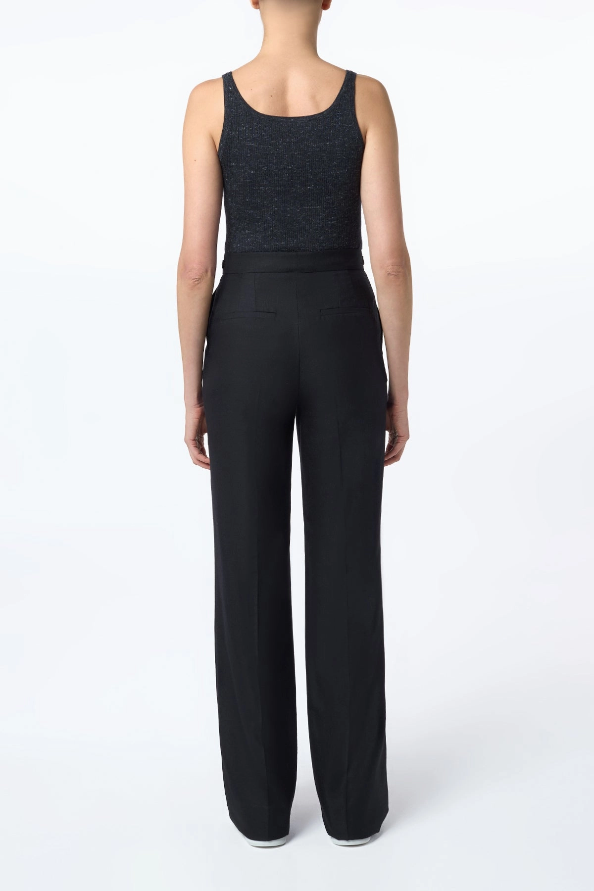 Vesta Flared Pant in Black Virgin Wool Silk with Linen Luxurious Fit Refined Comfort