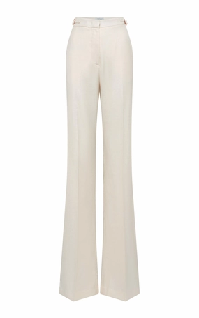Vesta Flared Pant in Ivory Virgin Wool Silk with Linen Timeless Layer Contemporary Comfort