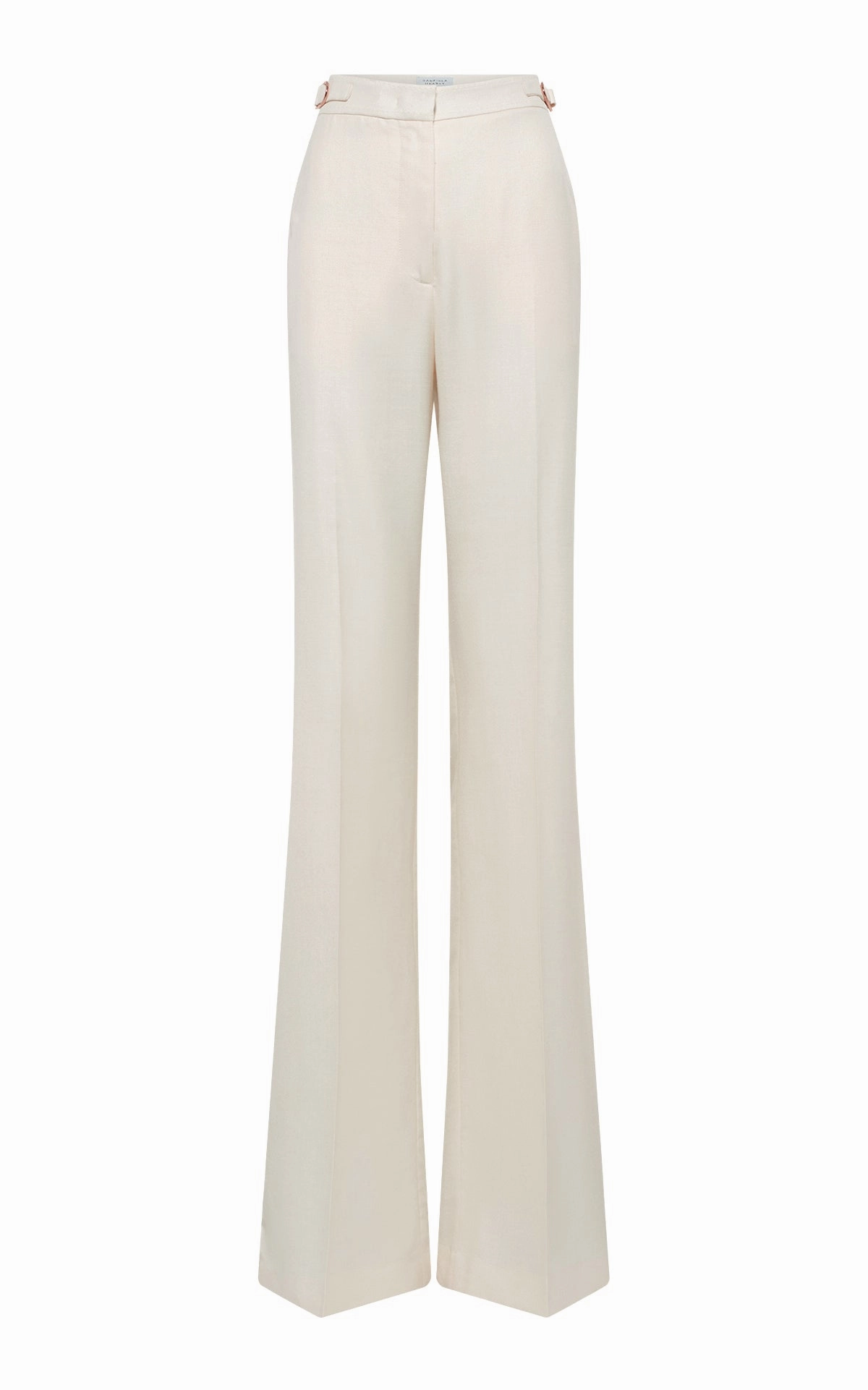 Vesta Flared Pant in Ivory Virgin Wool Silk with Linen Flawless Design