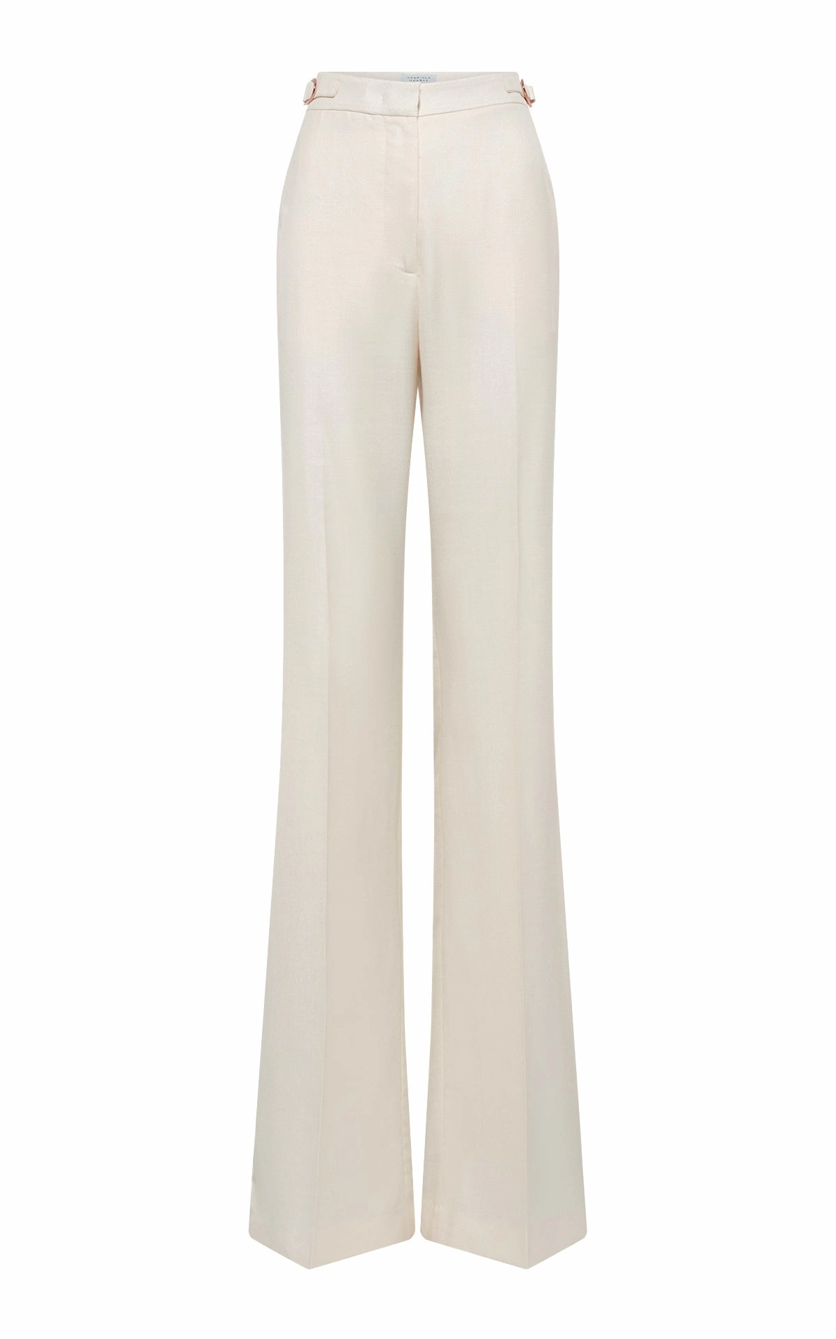 Chic Business Sharp Cut Vesta Flared Pant in Ivory Virgin Wool Silk with Linen