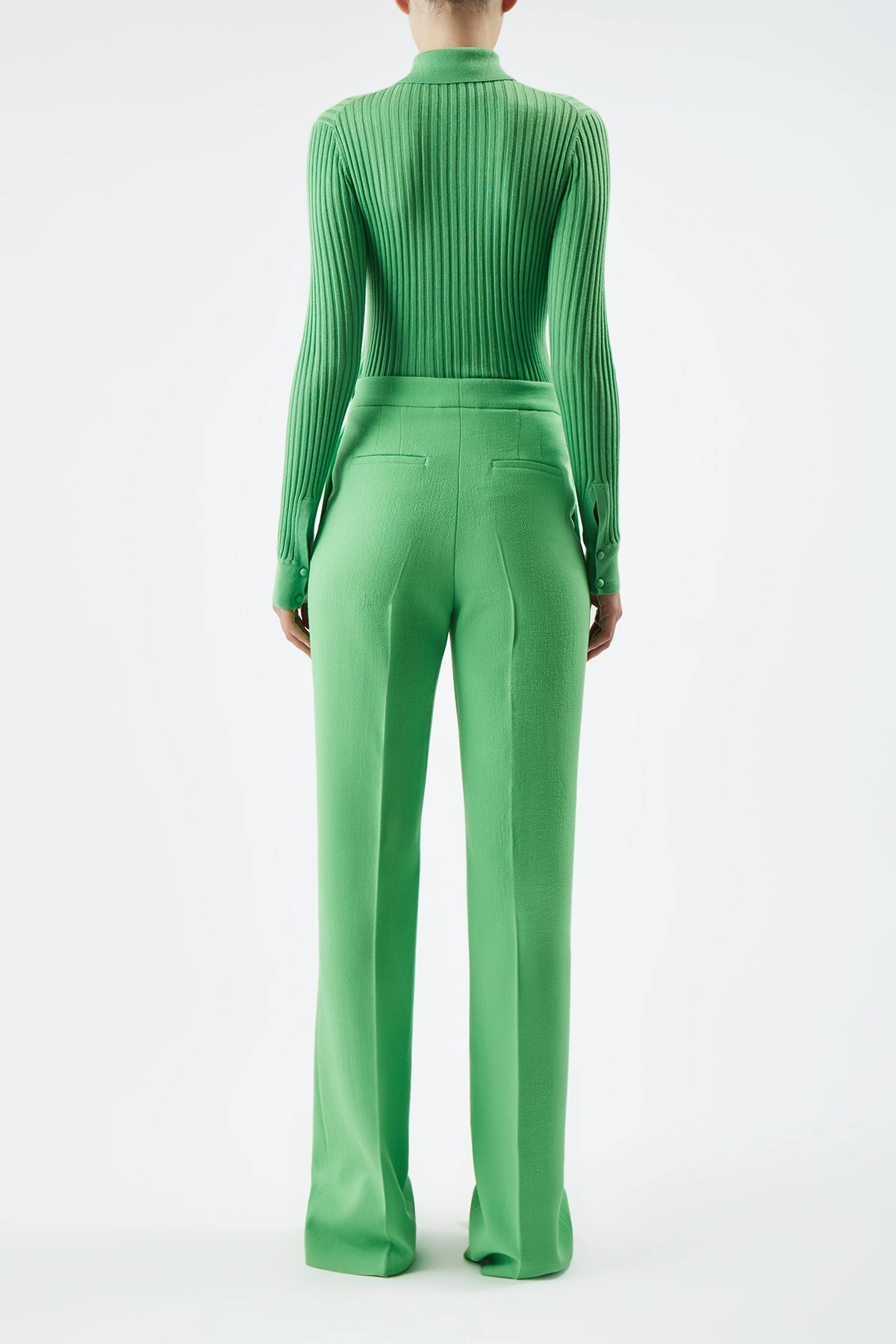 elegant office wear Business Tailored Wear Vesta Pant in Fluorescent Green Virgin Wool Crepe