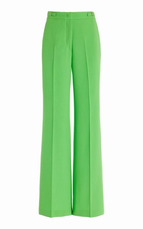 Vesta Pant in Fluorescent Green Virgin Wool Crepe Chic Tailored Design Fashionable Layer