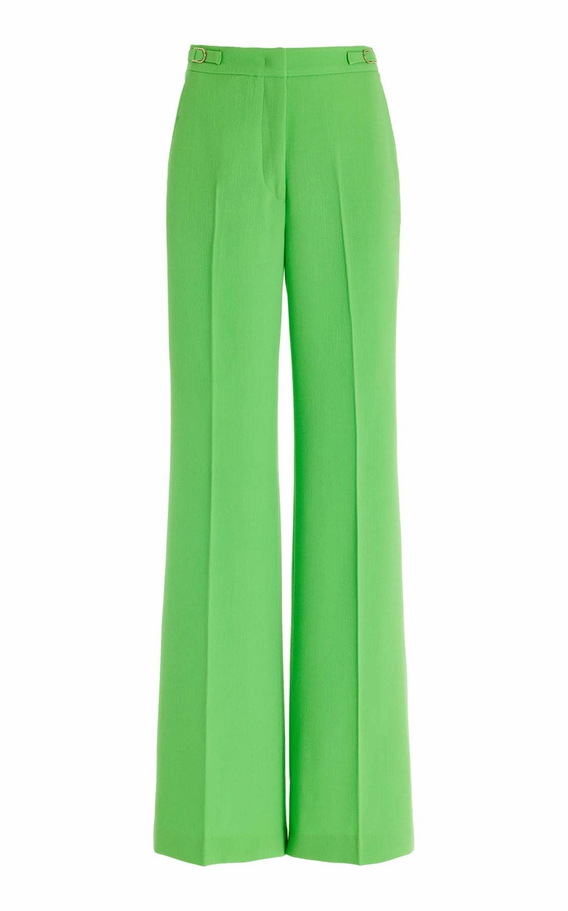 Vesta Pant in Fluorescent Green Virgin Wool Crepe Chic Tailored Design Fashionable Layer