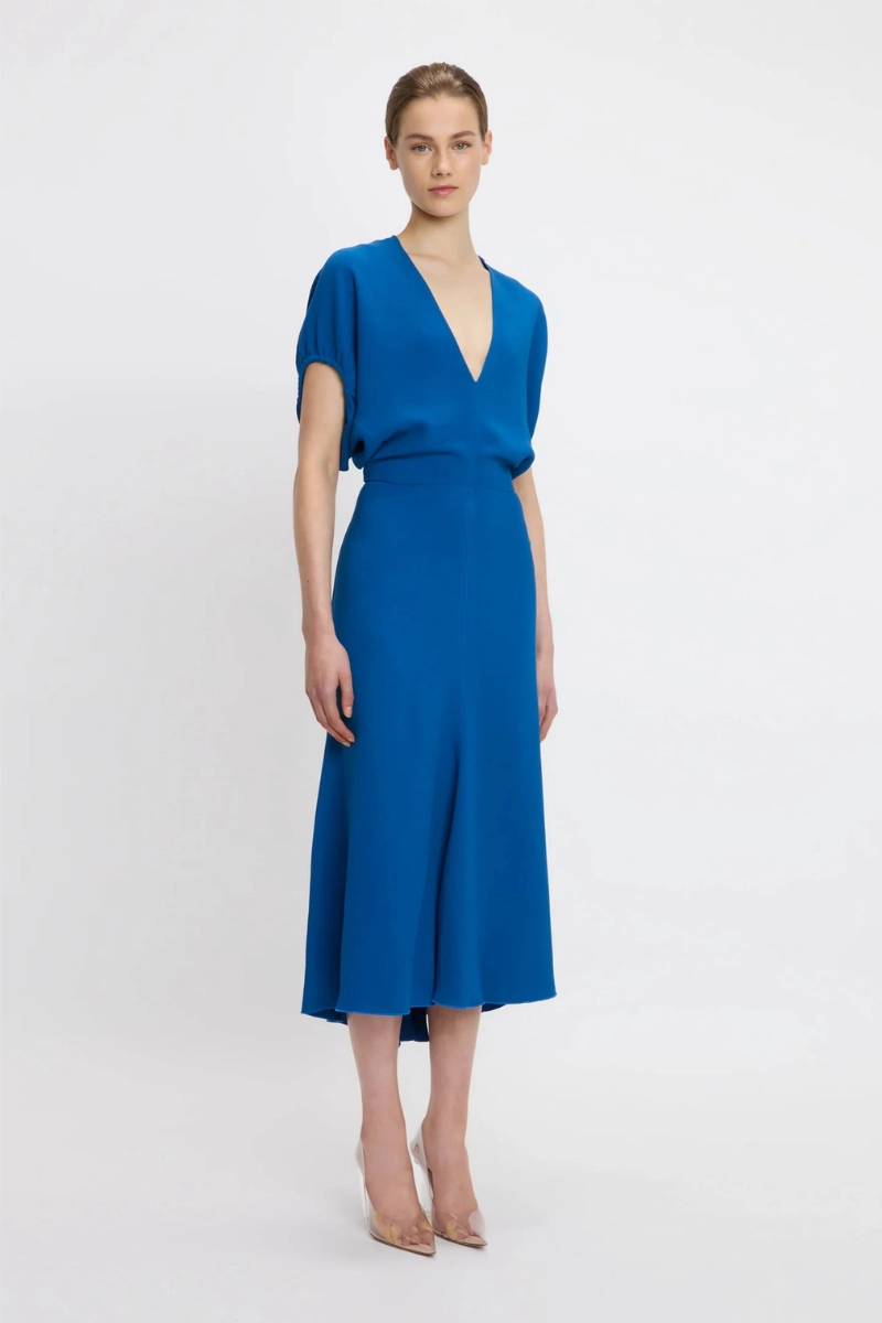 Convertible-Style Blouson Detail Midi Dress