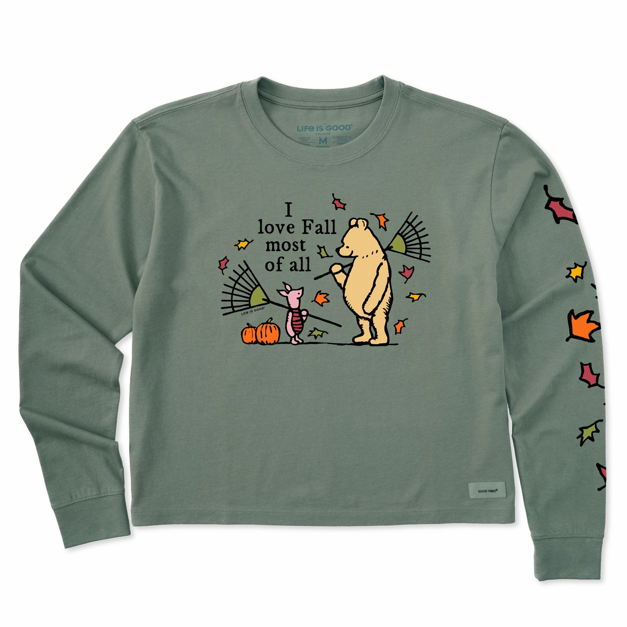 Women's Winnie I love Fall Most of All Long Sleeve Crusher Boxy Tee SunProtectionFabric Weekend Wardrobe