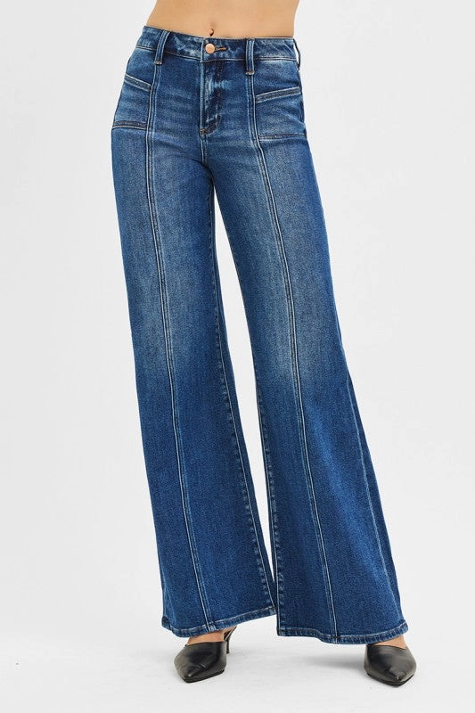 Subtle Detail Always Fits Risen Jeans Mid Rise Wide Jeans With Front Patch Pocket