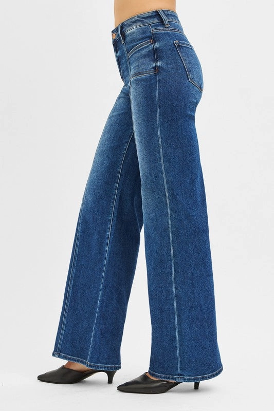 All Around Fit Risen Jeans Mid Rise Wide Jeans With Front Patch Pocket