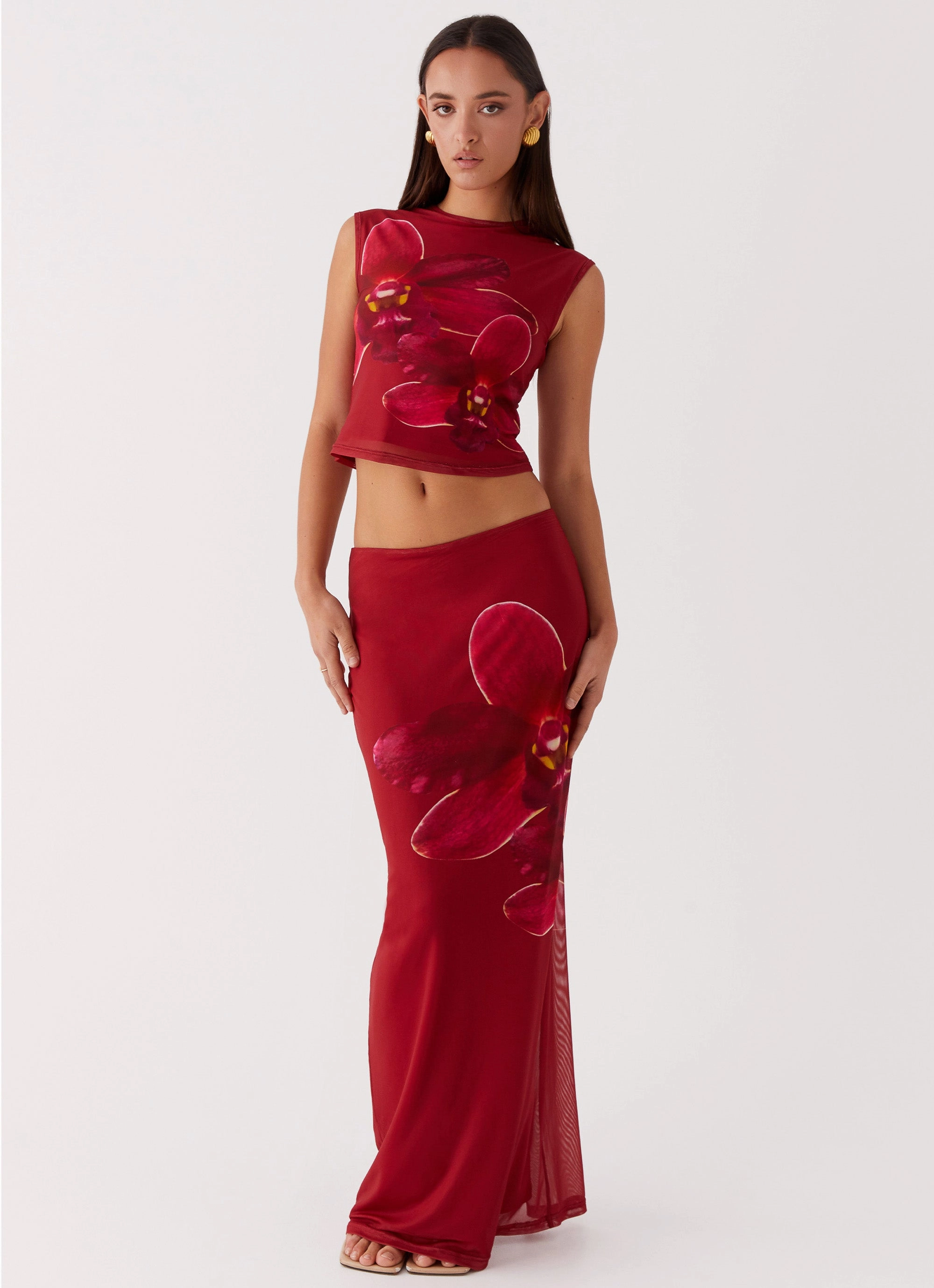Water Repellent Waiting For Dawn Mesh Maxi Skirt - Rosa