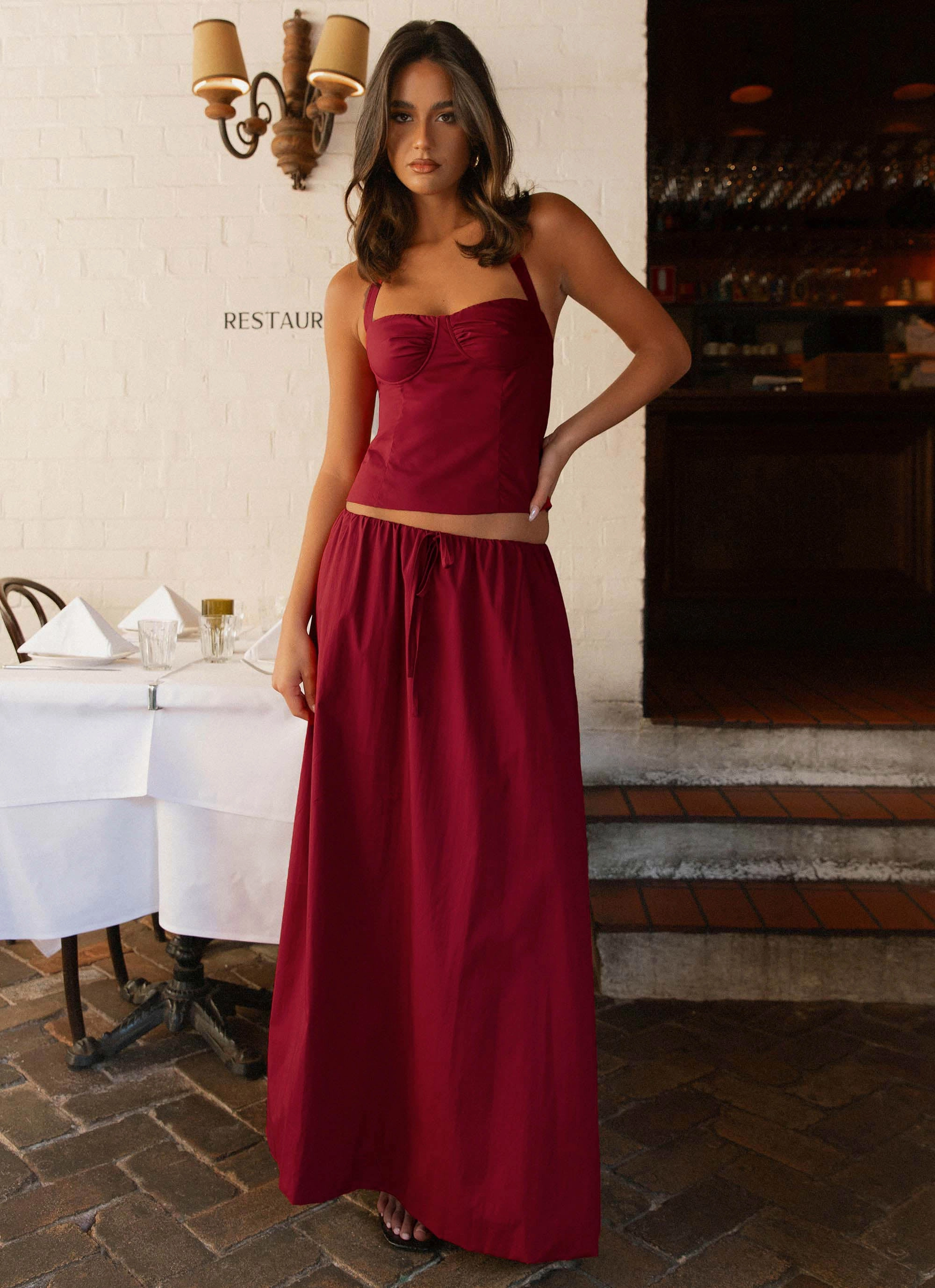 Cheryl Maxi Skirt - Cherry Red High End Quality