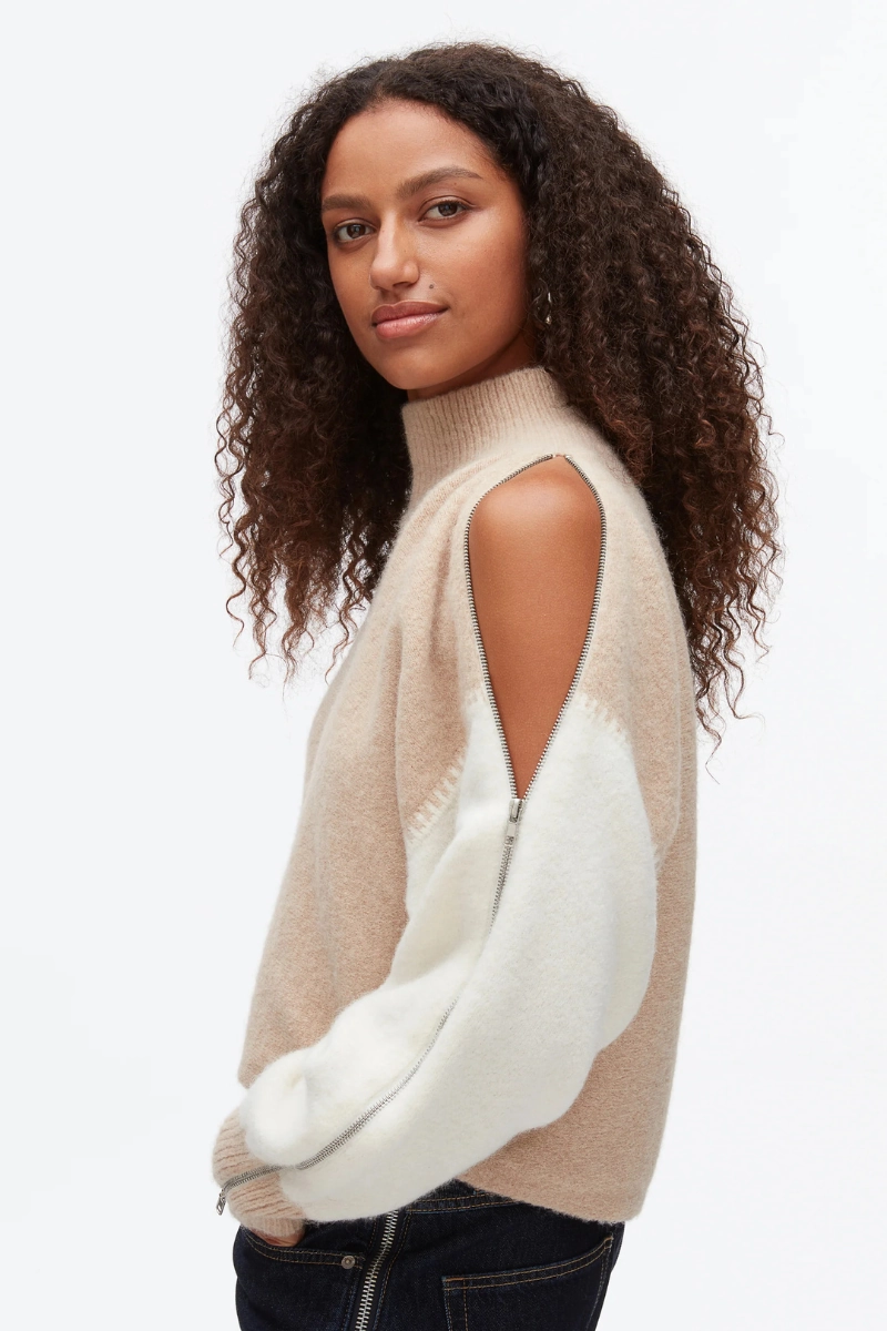 Colorblock Zip Sleeve Turtleneck Stylish Layer Cold Weather Comfort