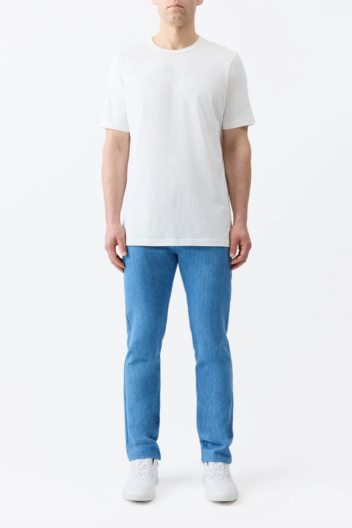 Anthony Five Pocket Pant in Light Blue Cotton Linen Denim Flexible Layer