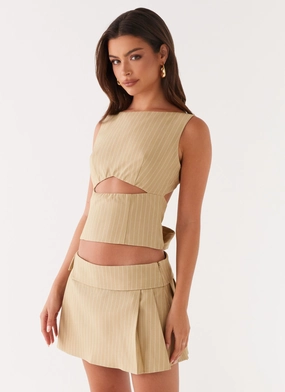 Miki Mini Skirt - Beige Stripe Contemporary Brand A line