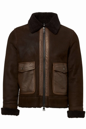Waxed Shearling Bomber Jacket SlitPockets Sporty Jacket
