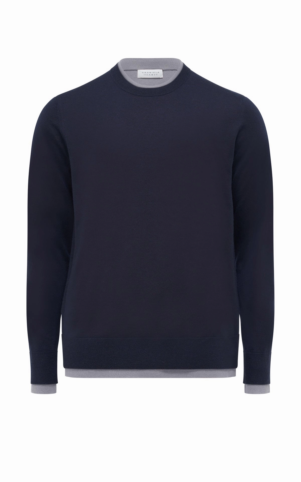 Polo Neckline Wells Knit Sweater in Dark Navy & Heather Grey Cashmere Silk