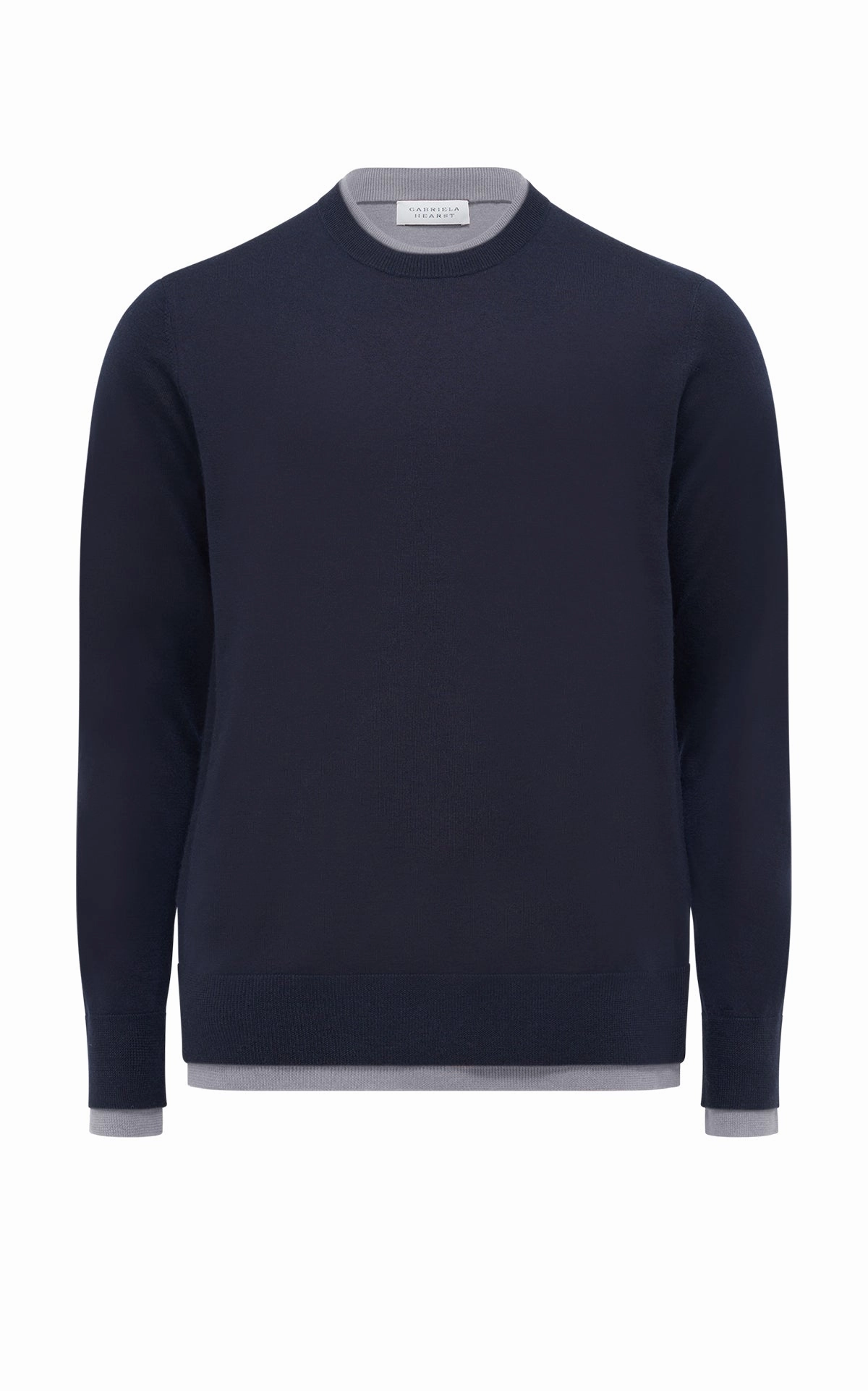 Wells Knit Sweater in Dark Navy & Heather Grey Cashmere Silk Midweight Feel