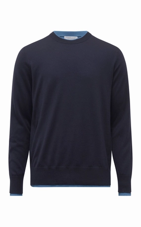 Chill Evening Essential Look Wells Knit Sweater in Dark Navy & Sky Cashmere Silk