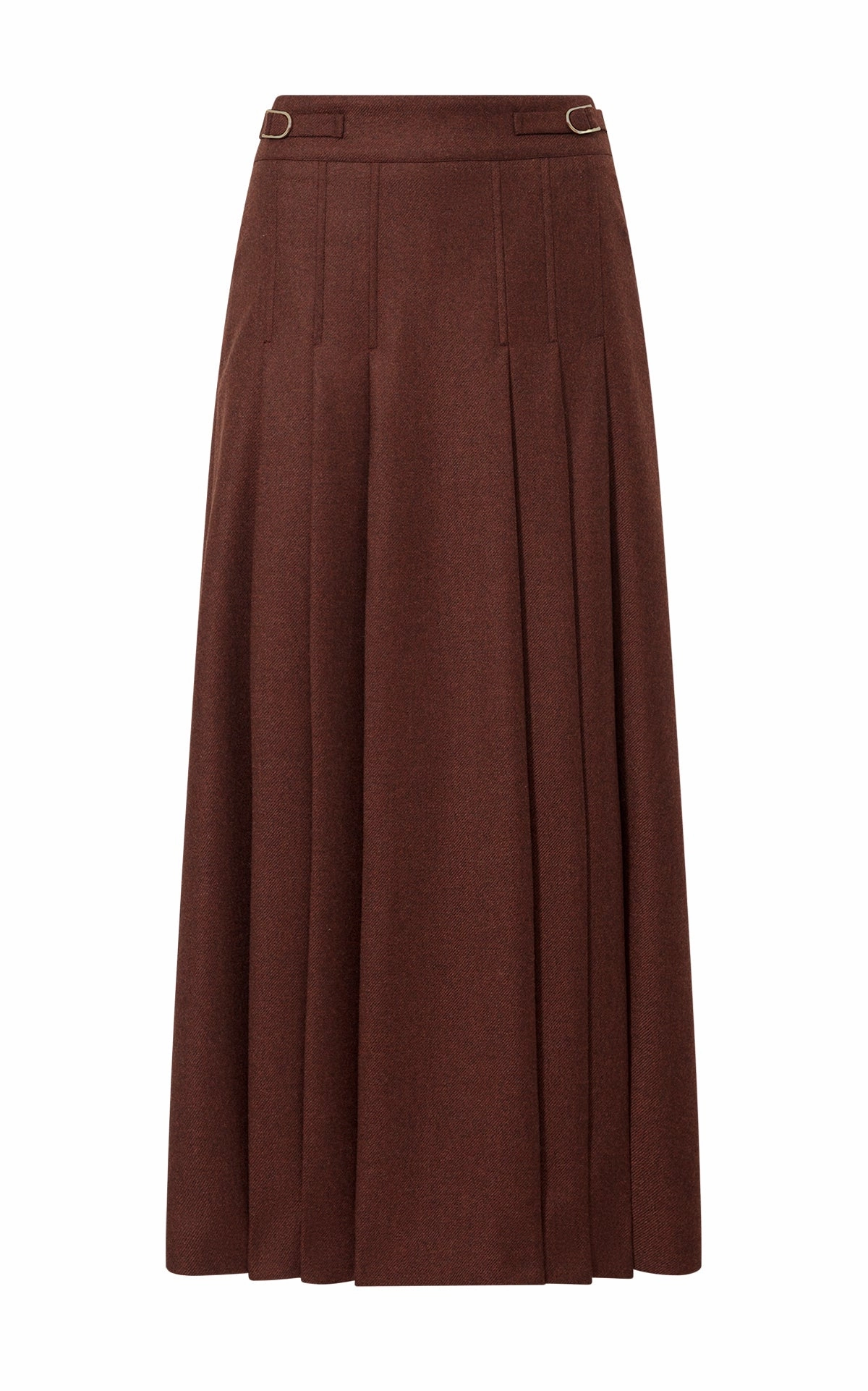 Classic Design Wear Tailored Style Fit Wesley Pleated Midi Skirt in Burnt Sienna Wool Cashmere Flannel