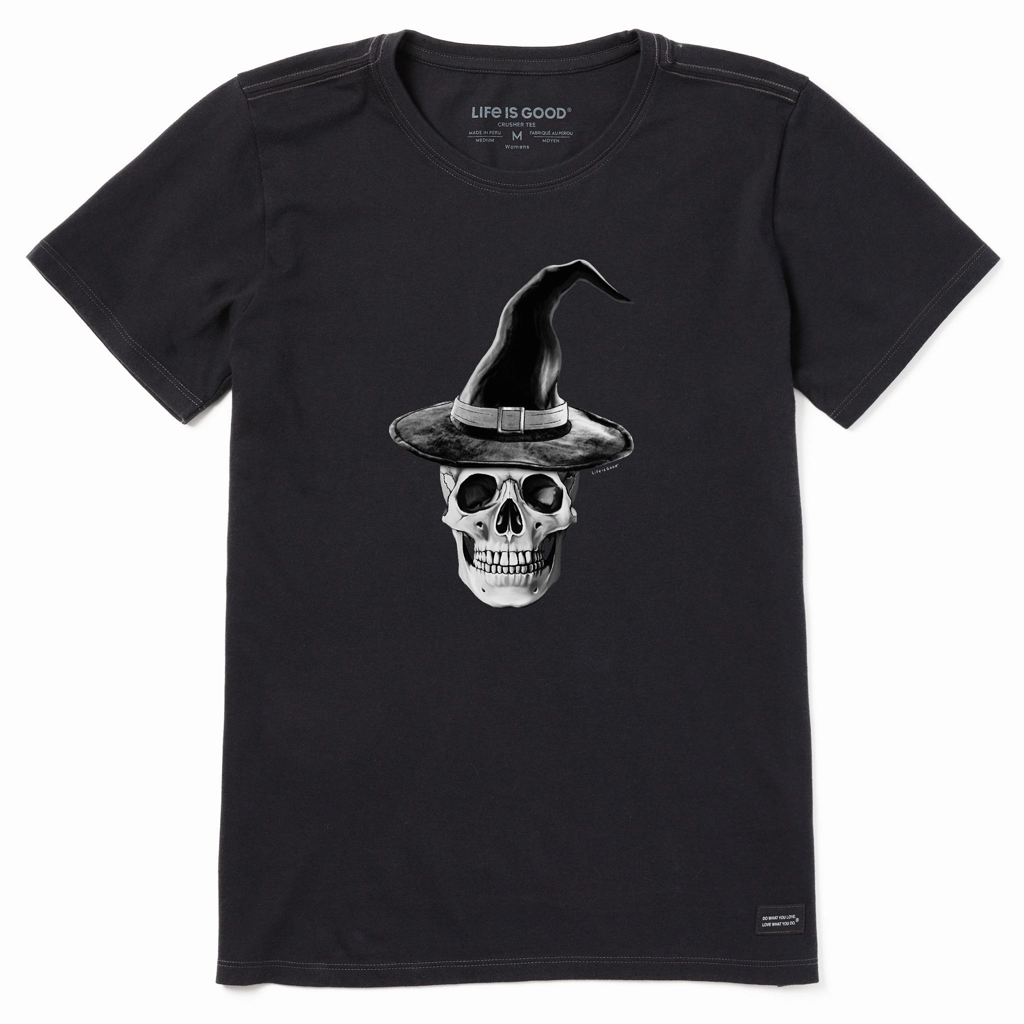 Women's Antique Skull Witch Short Sleeve Crusher Tee Stylish Look SoftenedTexturedWeave