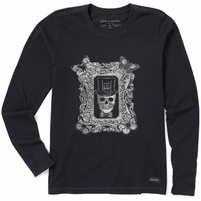 Women's Antique Treat Every Day Skull Long Sleeve Crusher Tee Weekend Fashion Casual Everyday