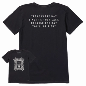 Pocket Reinforcement Date night Women's Antique Treat Every Day Skull Short Sleeve Crusher Tee